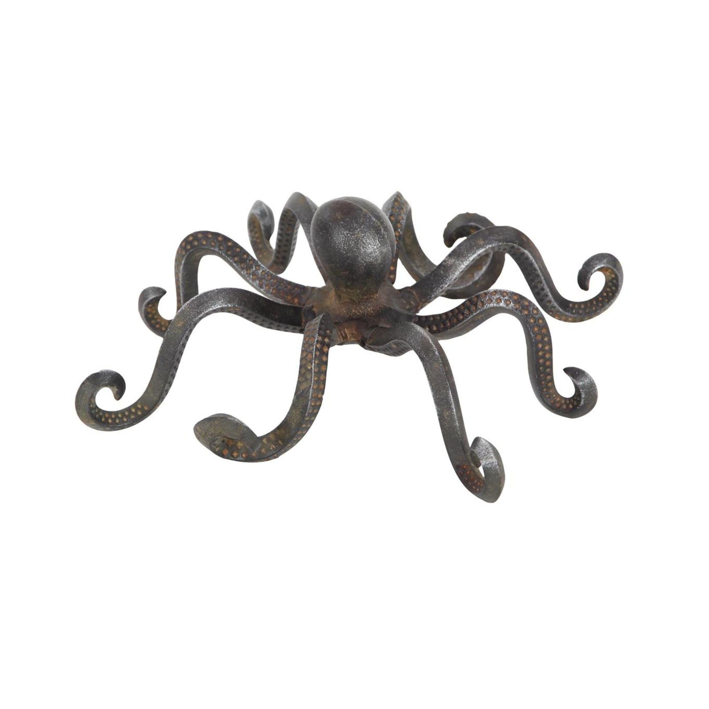 Bronze Metal Octopus Sculpture 12"W x 4"H