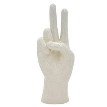White Hand Peace Sign Sculpture 3.75"W x 9.75"H