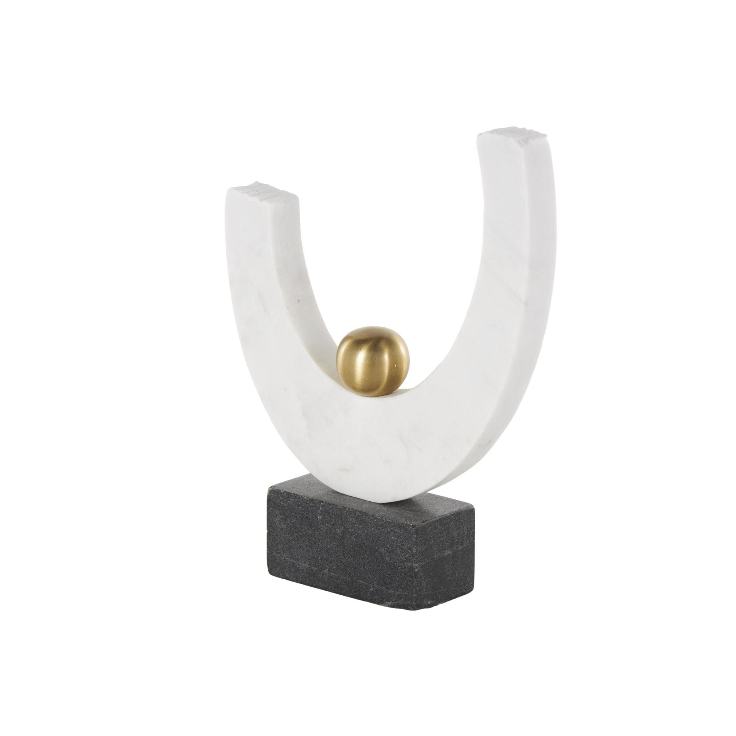 White Marble and Gold Curved Sculpture 8"W x 10"H
