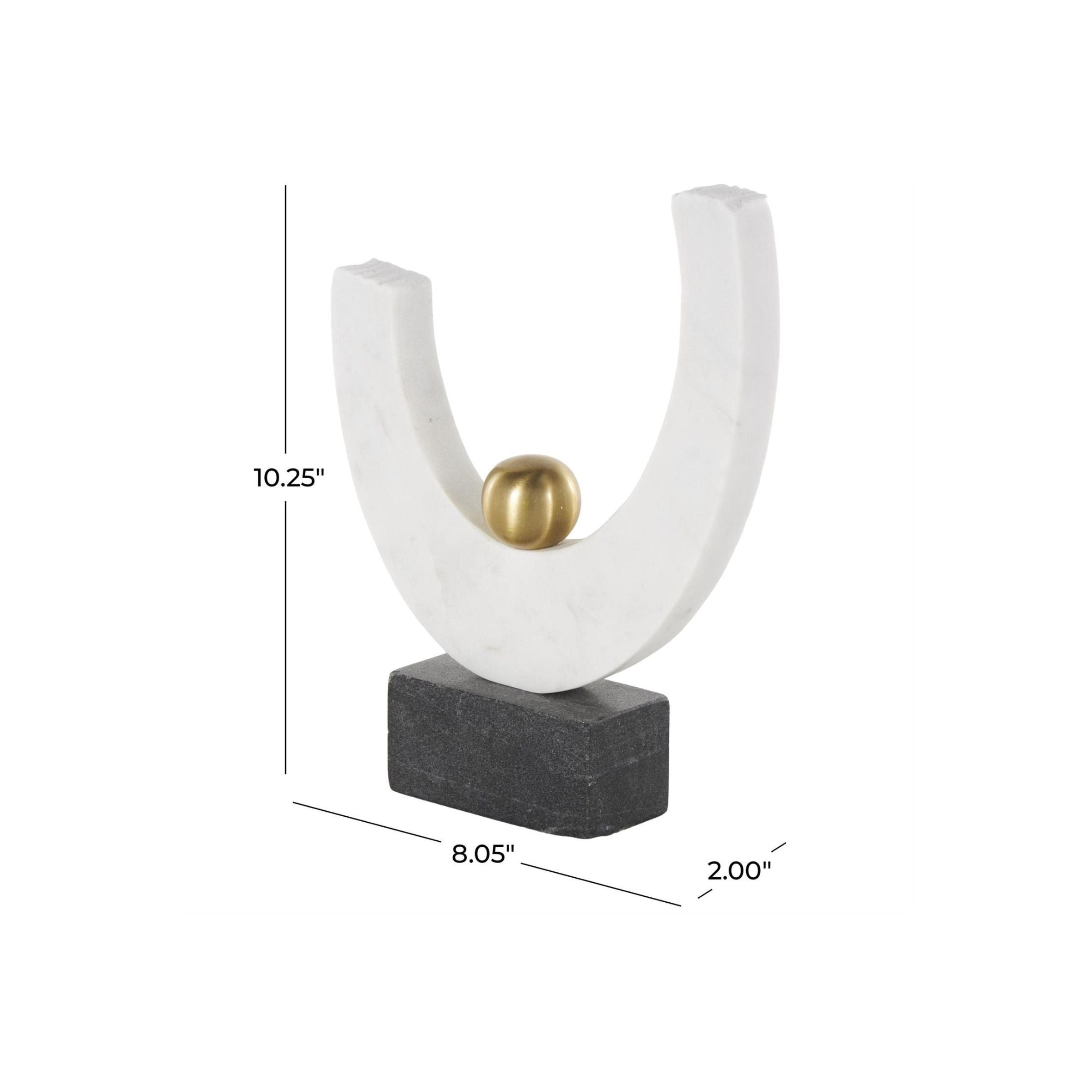 White Marble and Gold Curved Sculpture 8"W x 10"H