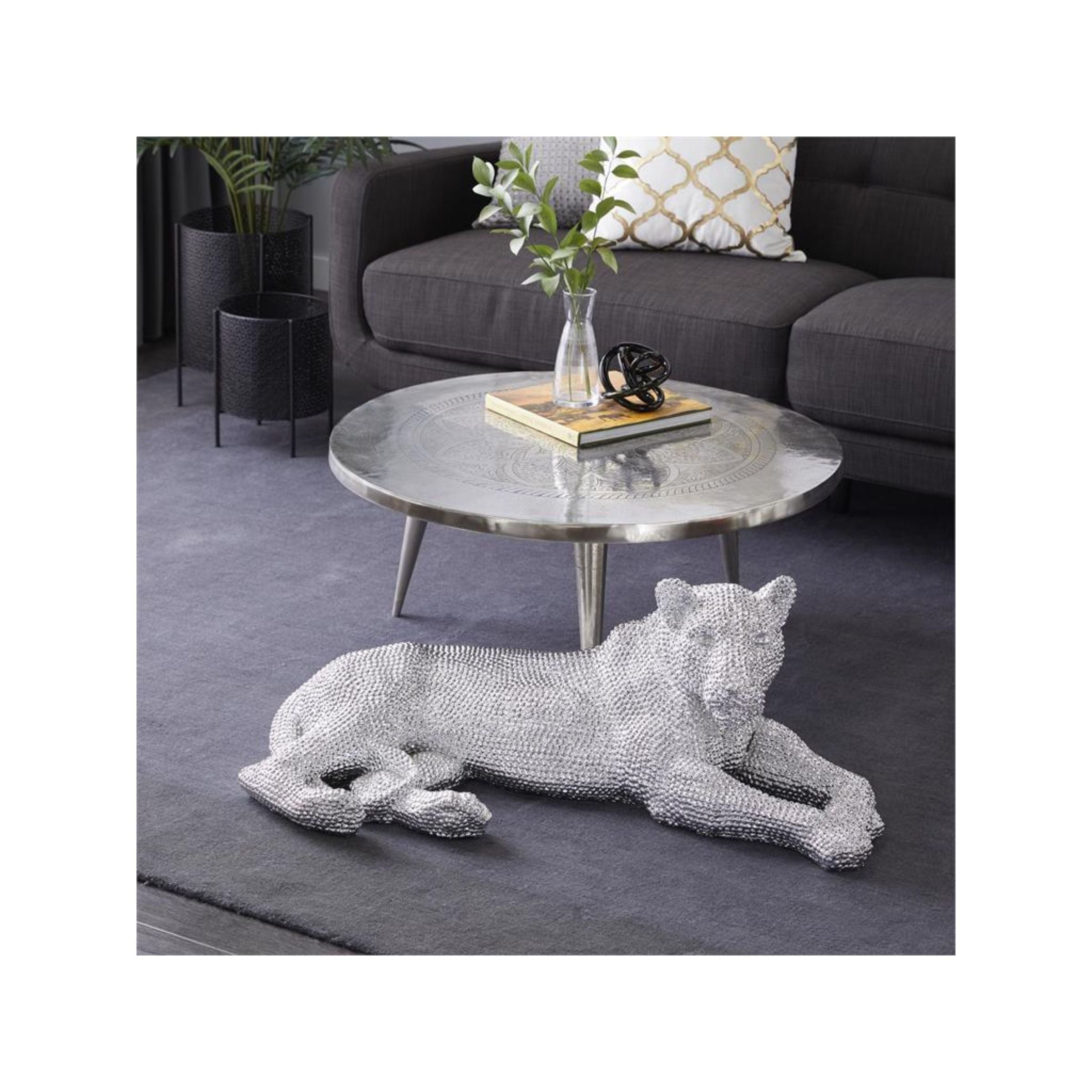 Silver Bling Laying Leopard 39"W x 14"H