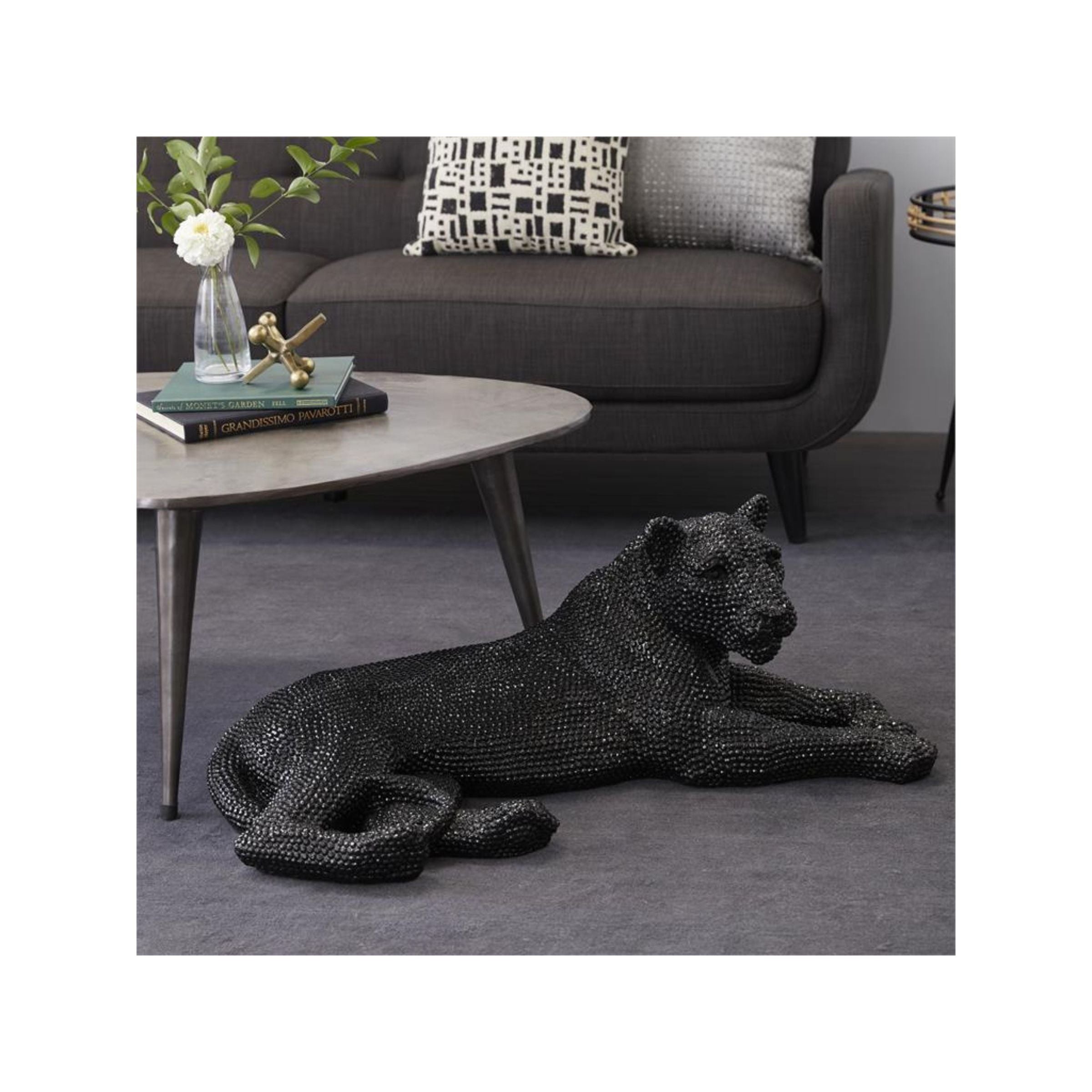 Black Bling Laying Leopard 39"W x 14"H