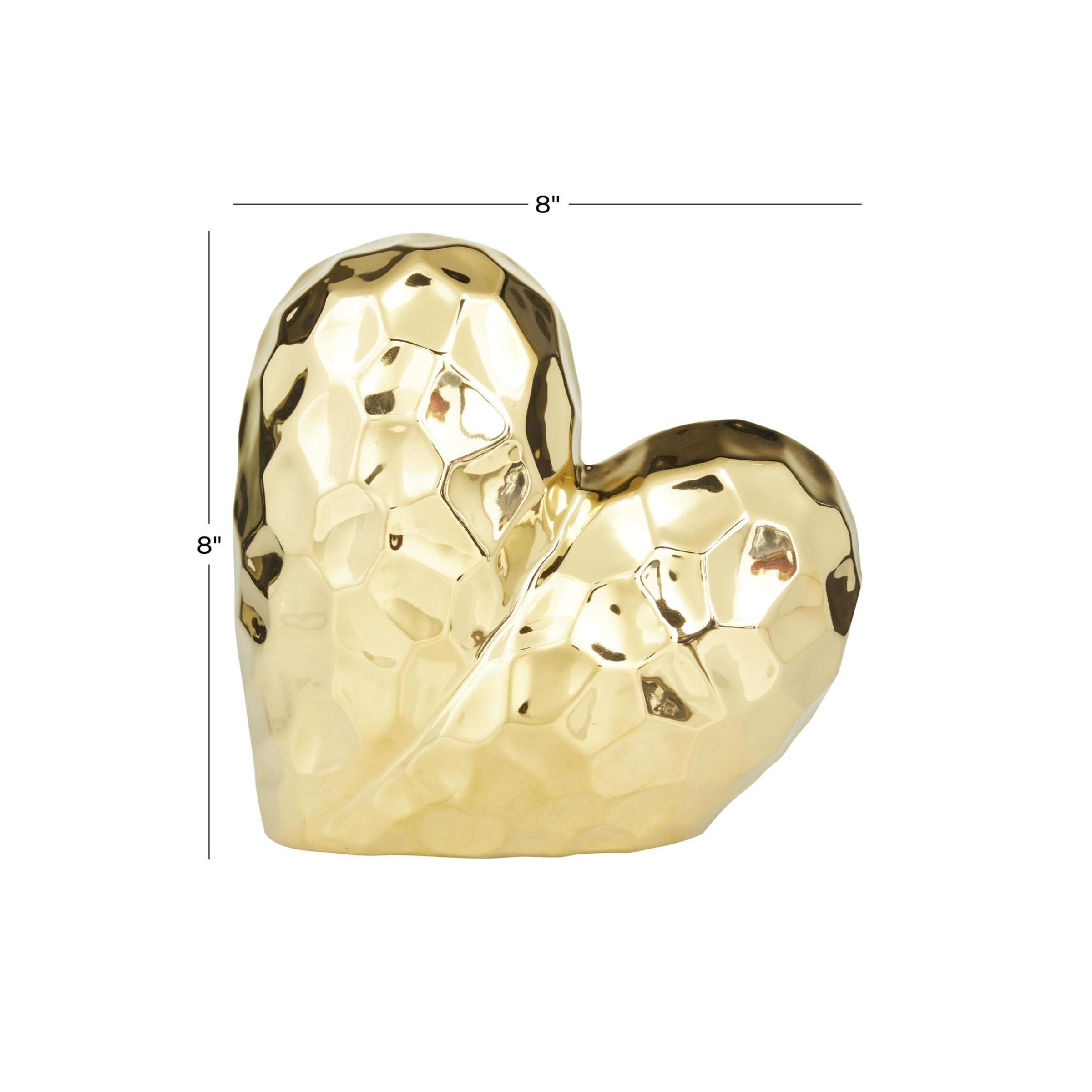 Gold Ceramic Heart Sculpture 8"W x 8"H