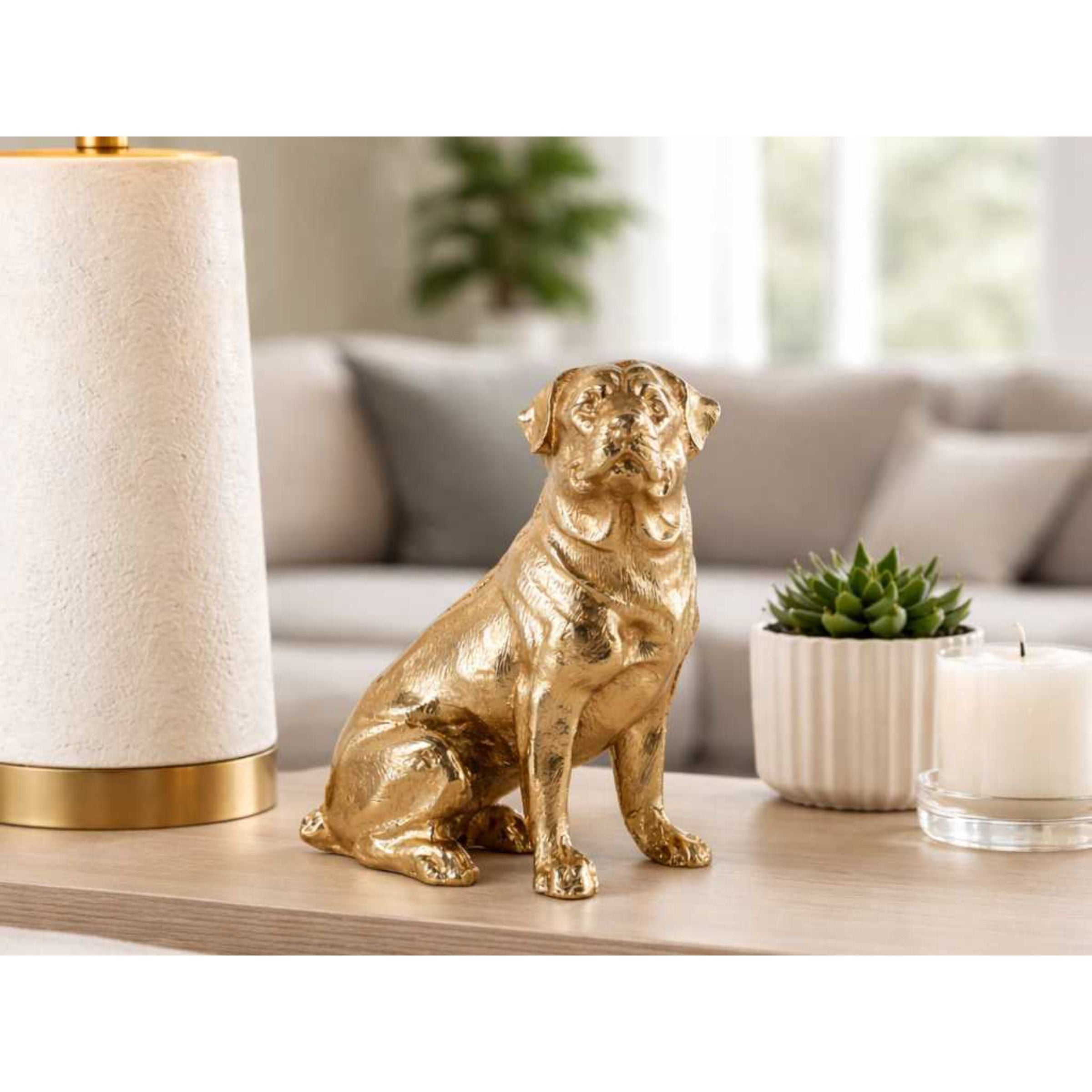 Gold Metal Dog Sculpture 6"W x 7"H