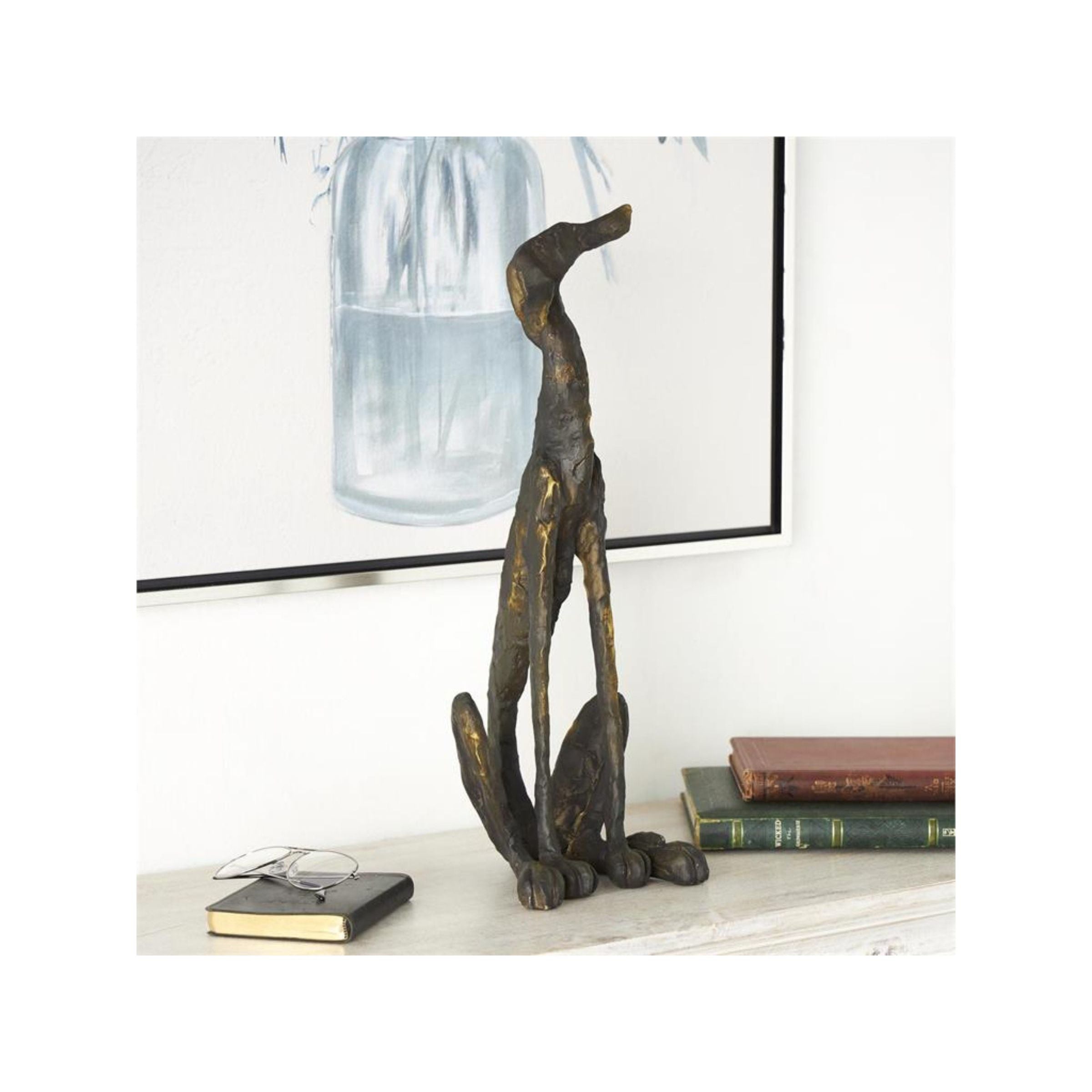 Bronze Dog Sculpture 7"W x 21"H