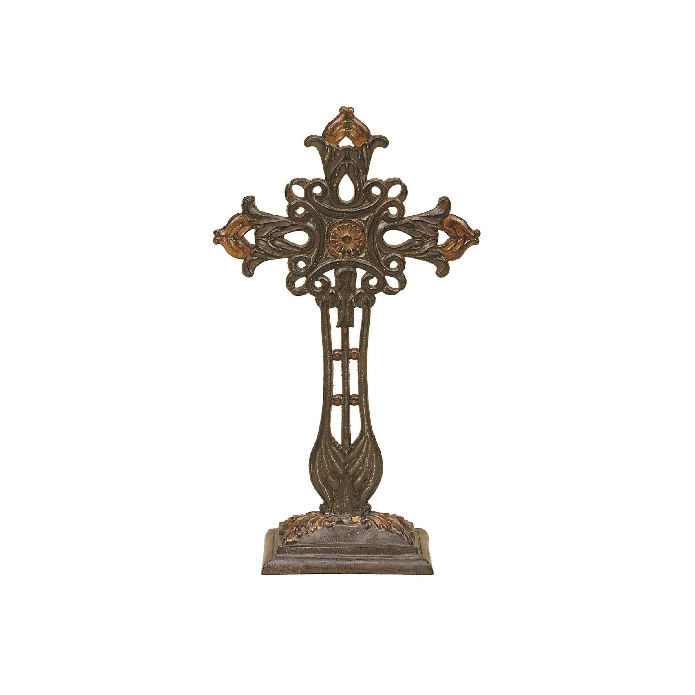 Copper Metal Cross Sculpture 12"W x 21"H