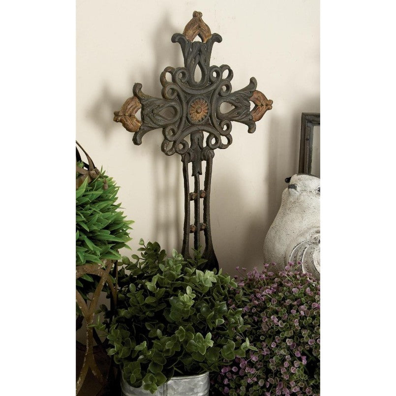 Copper Metal Cross Sculpture 12"W x 21"H