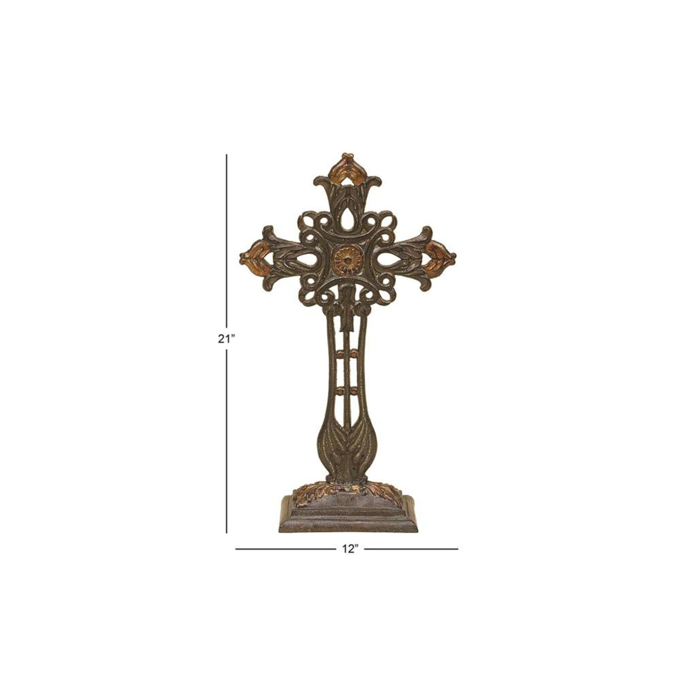 Copper Metal Cross Sculpture 12"W x 21"H