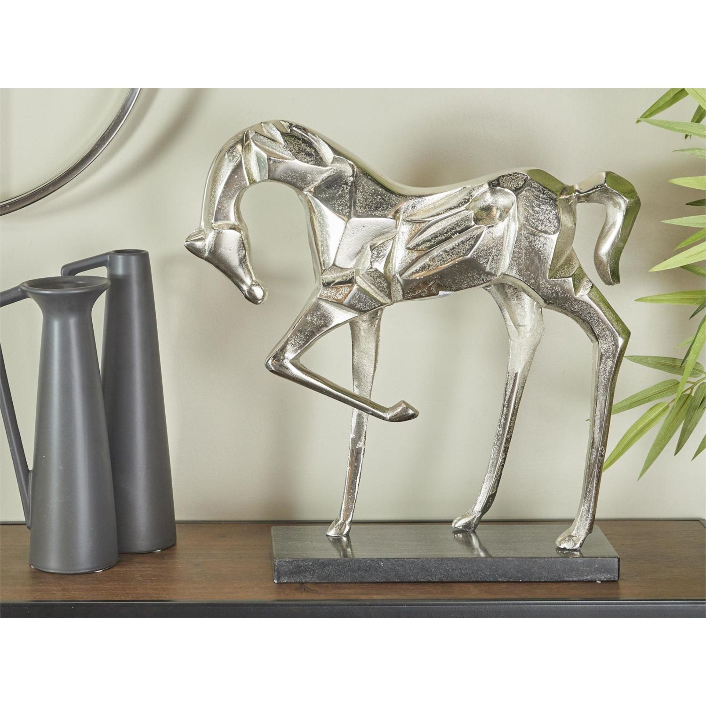 Sliver Aluminum Horse Sculpture 19"W x 18"H