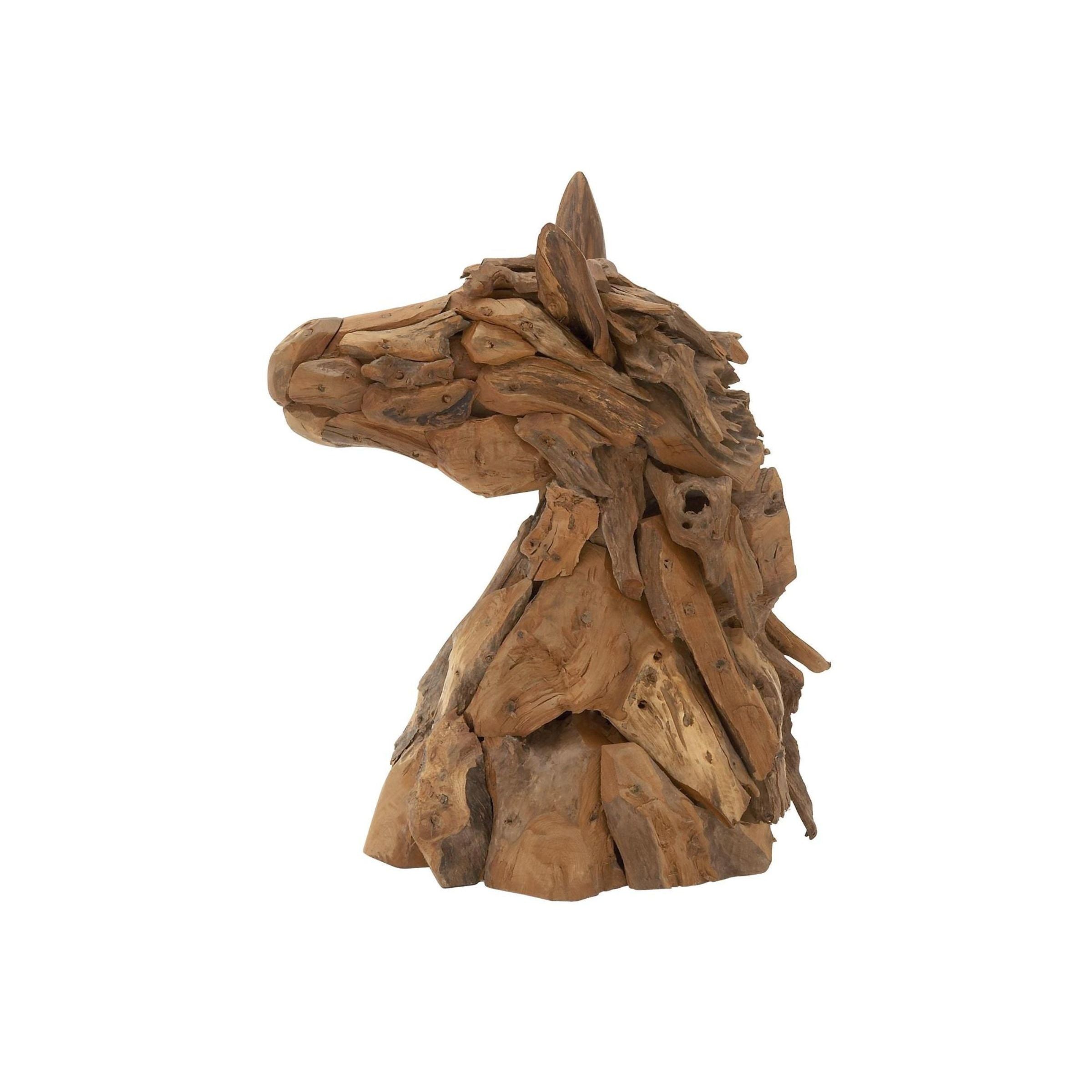 Teak Wood Horse Head Sculpture 10"W x 18"D x 24"H