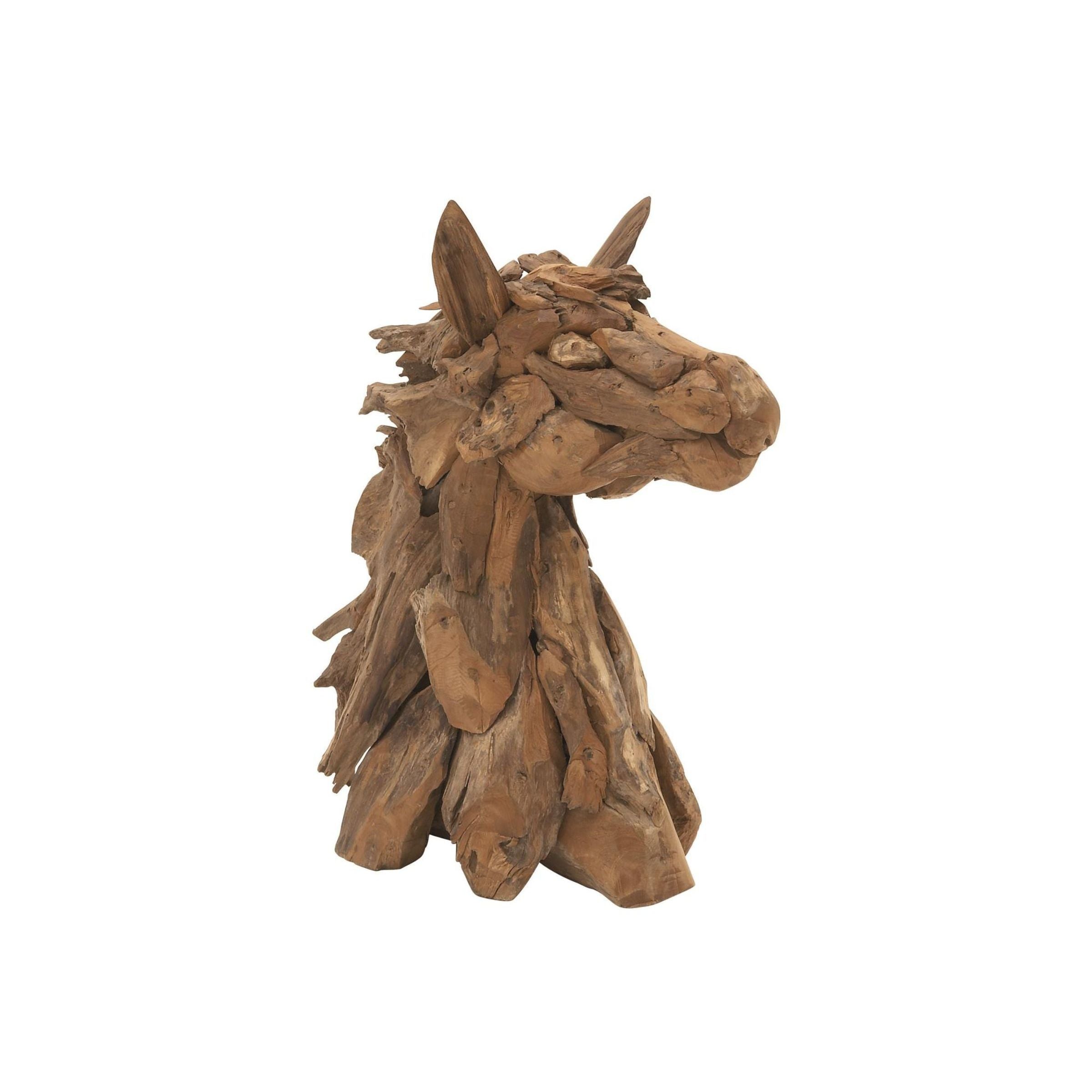 Teak Wood Horse Head Sculpture 10"W x 18"D x 24"H