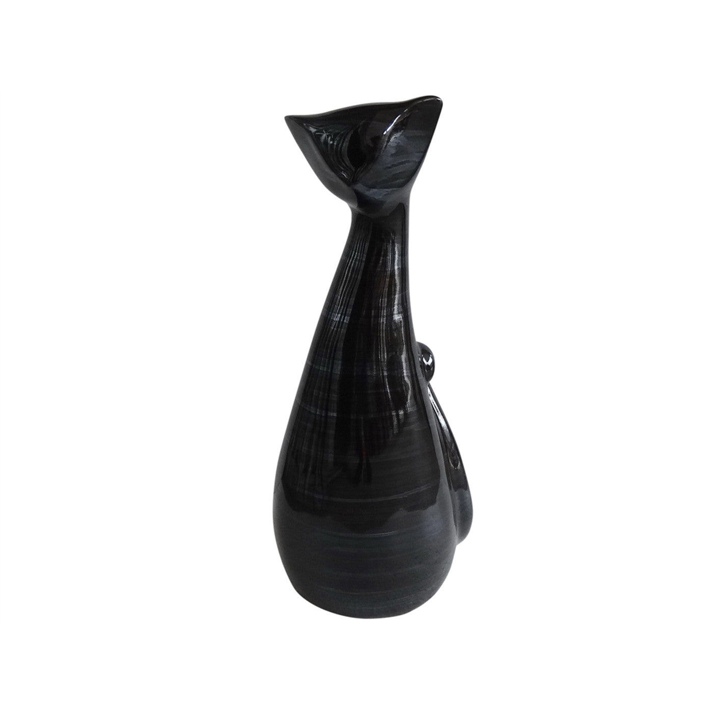 Large Black Ceramic Sitting Cat 5"W x 13"H