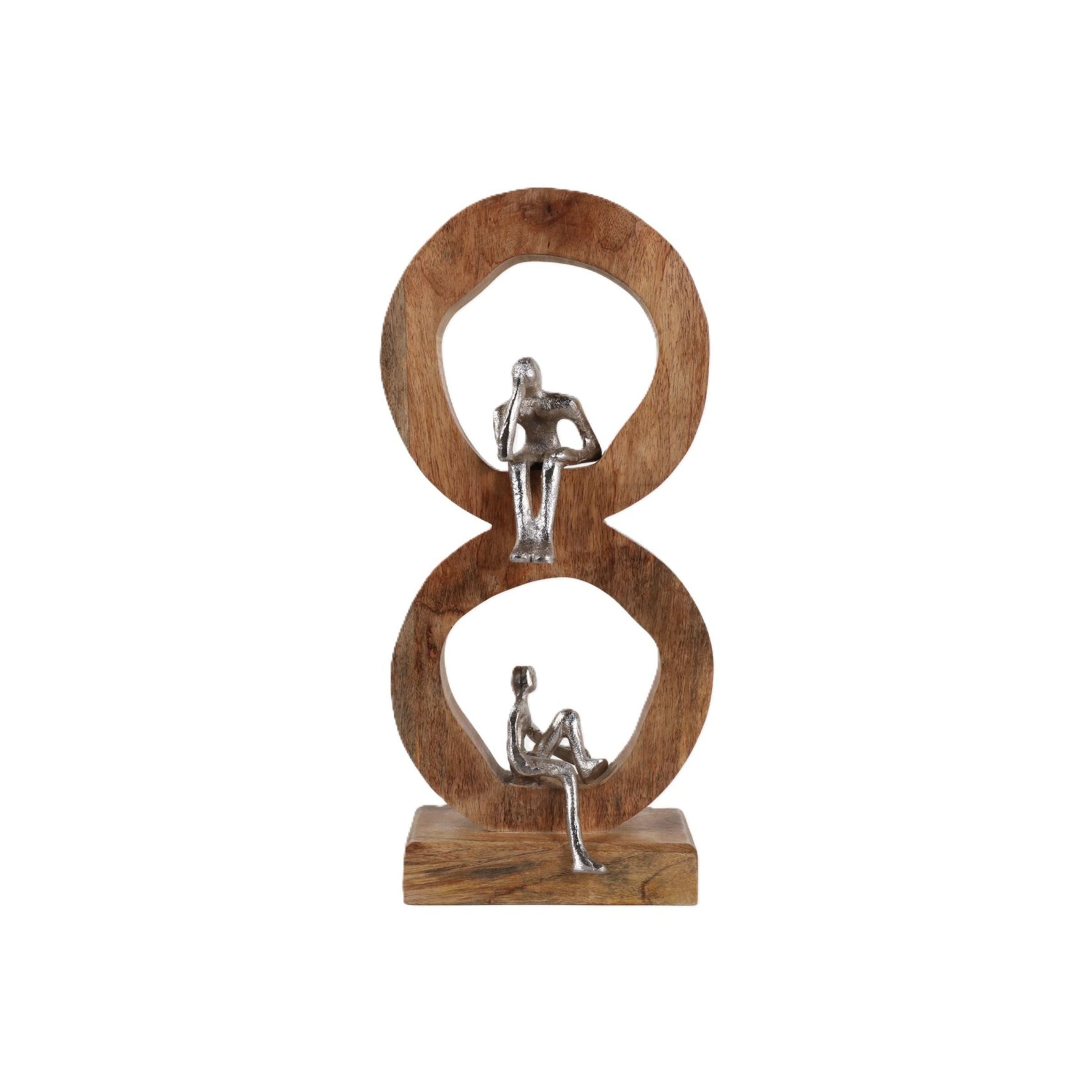 Silver People In 2 Natural Wood Circles Decor 7"W x 17"H