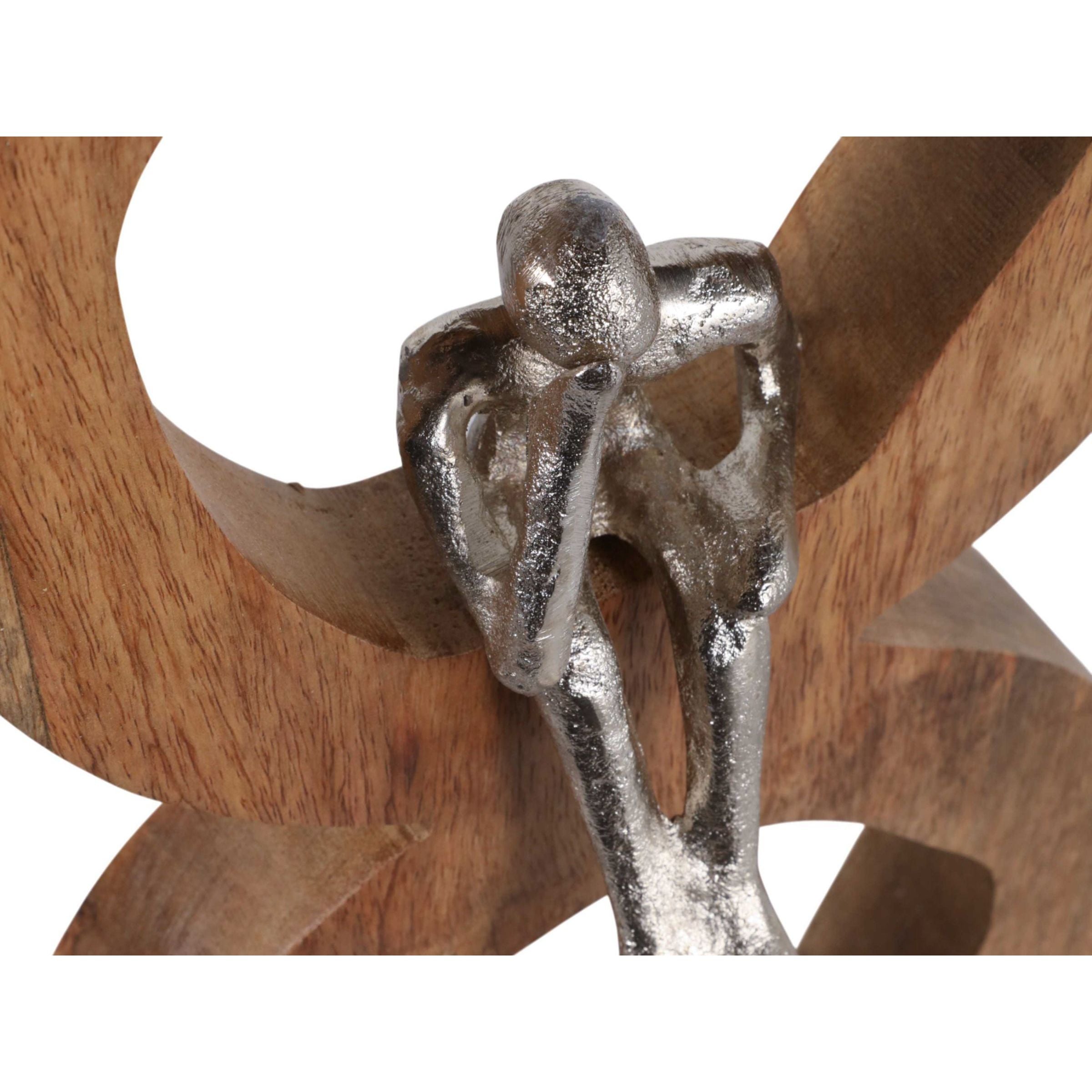 Silver People In 2 Natural Wood Circles Decor 7"W x 17"H