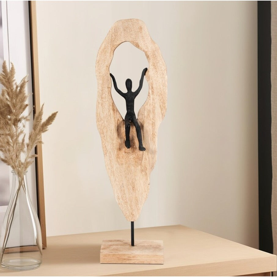 Man Sitting in Natural Wood Decor 7"W x 25"H