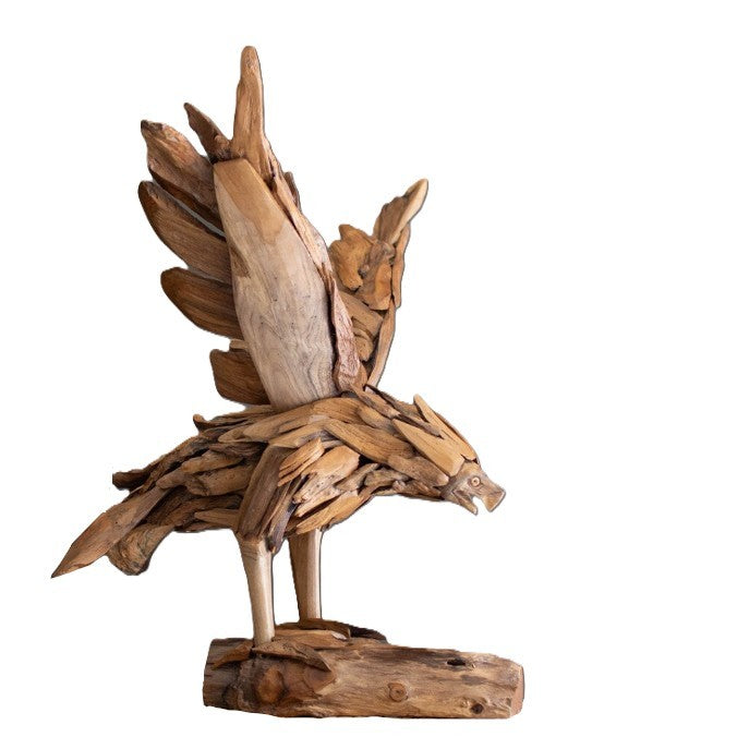 Teak Wood Eagle On Base 24"W x 30"H