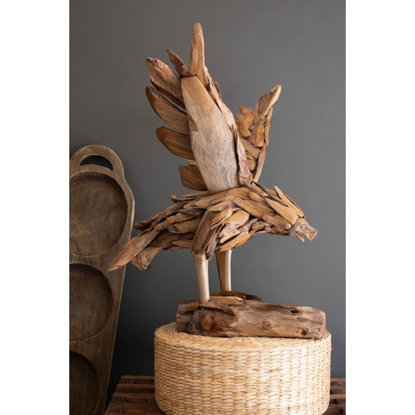 Teak Wood Eagle On Base 24"W x 30"H