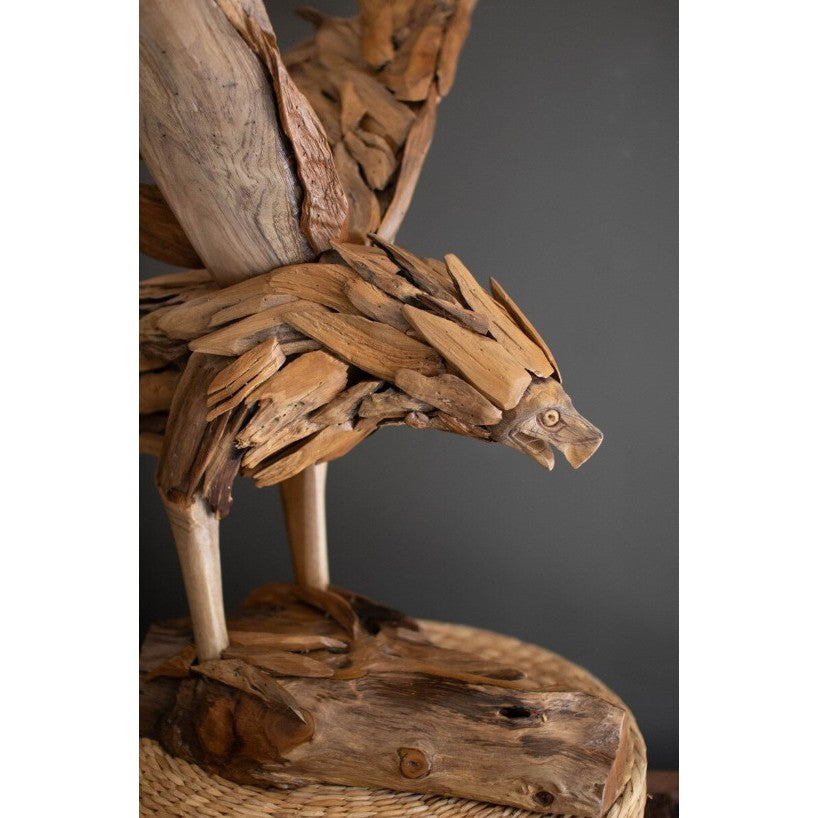 Teak Wood Eagle On Base 24"W x 30"H
