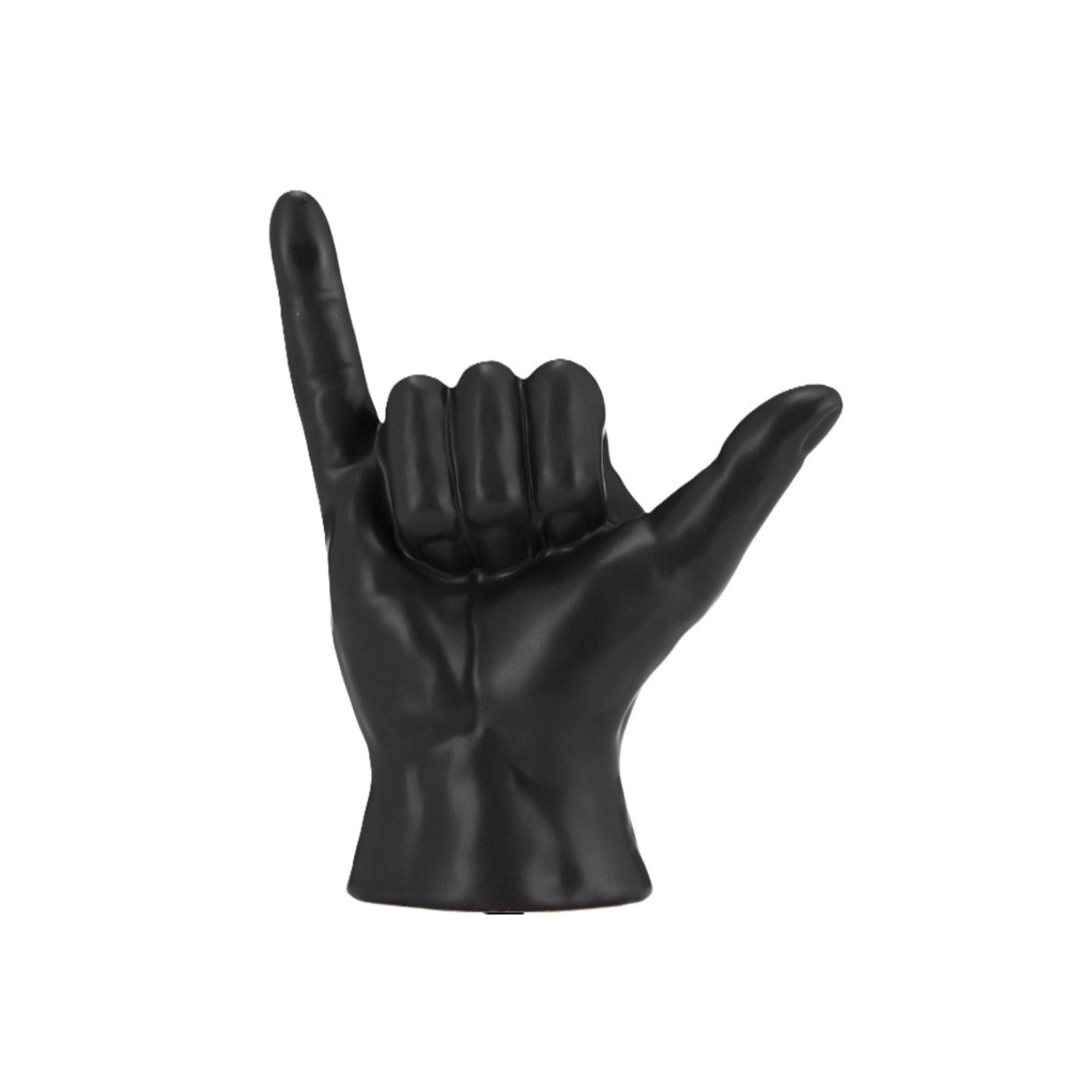 Black Ceramic Hang Loose Hand Sculpture 6"W x 7"H