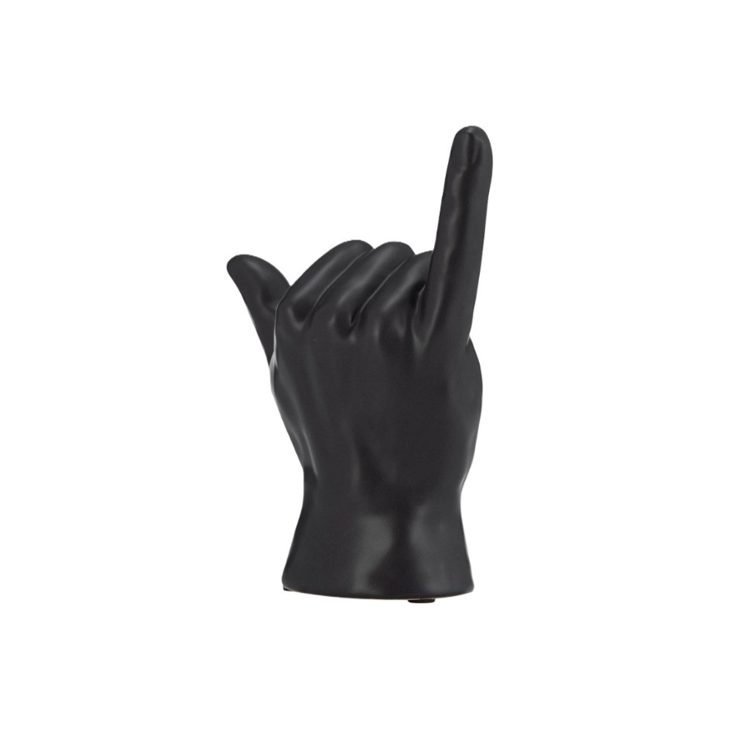 Black Ceramic Hang Loose Hand Sculpture 6"W x 7"H