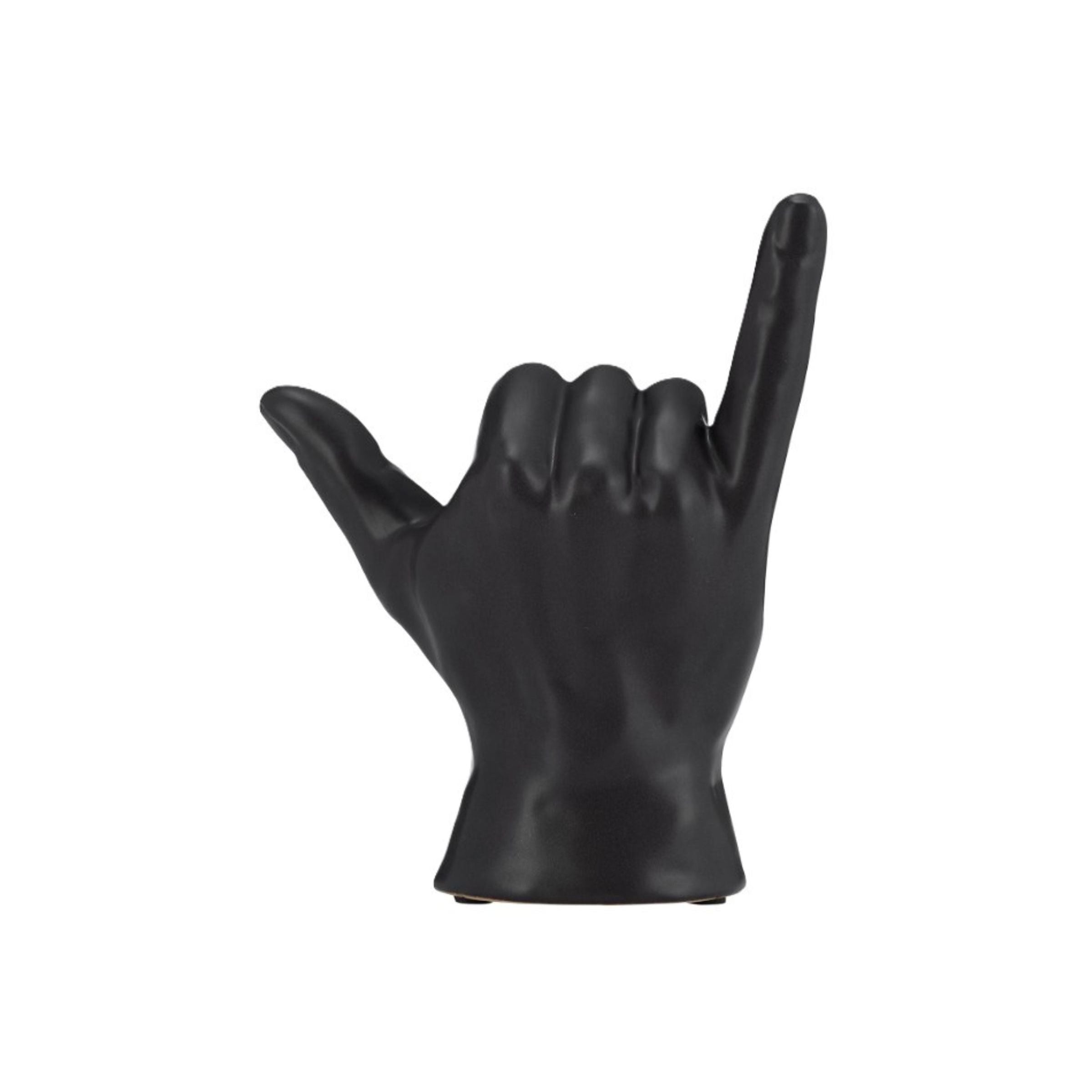 Black Ceramic Hang Loose Hand Sculpture 6"W x 7"H
