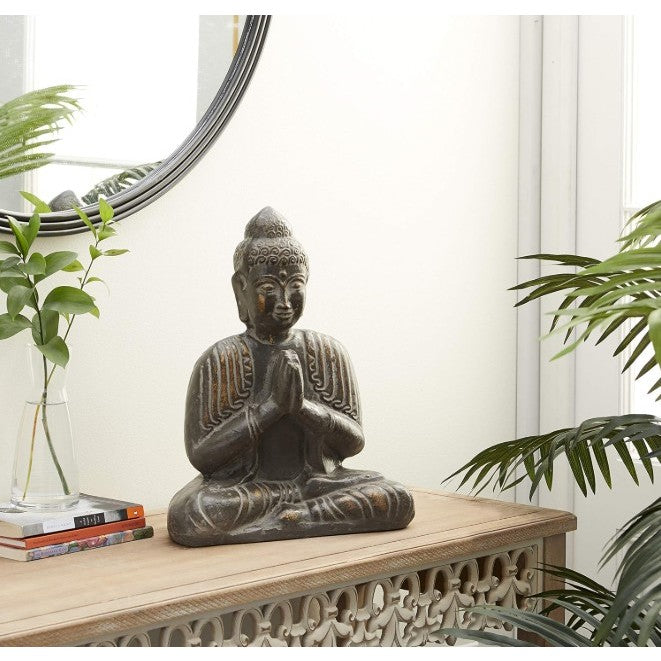 Brown Ceramic Buddha Sculpture 13"W x 16"H