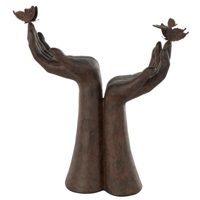 Brown Hands and Butterfly Sculpture 13"W x 14"H