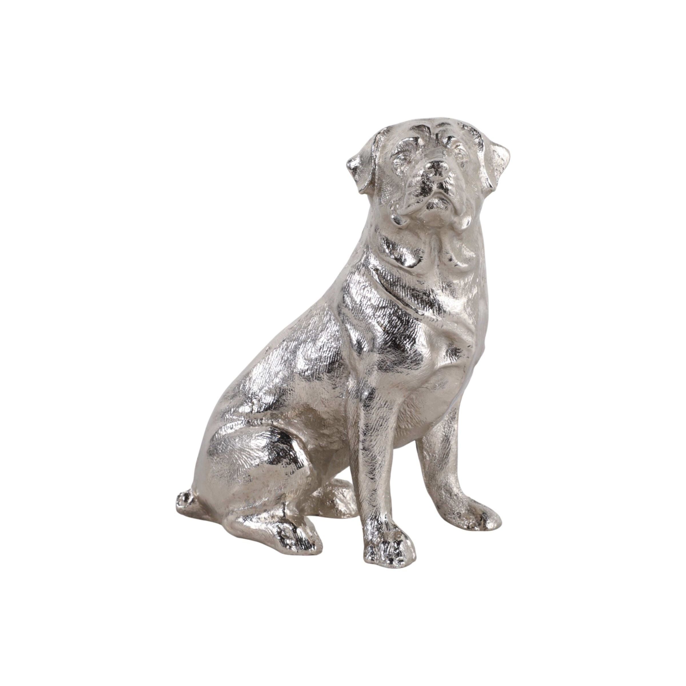 Silver Metal Dog Sculpture 6"W x 7"H
