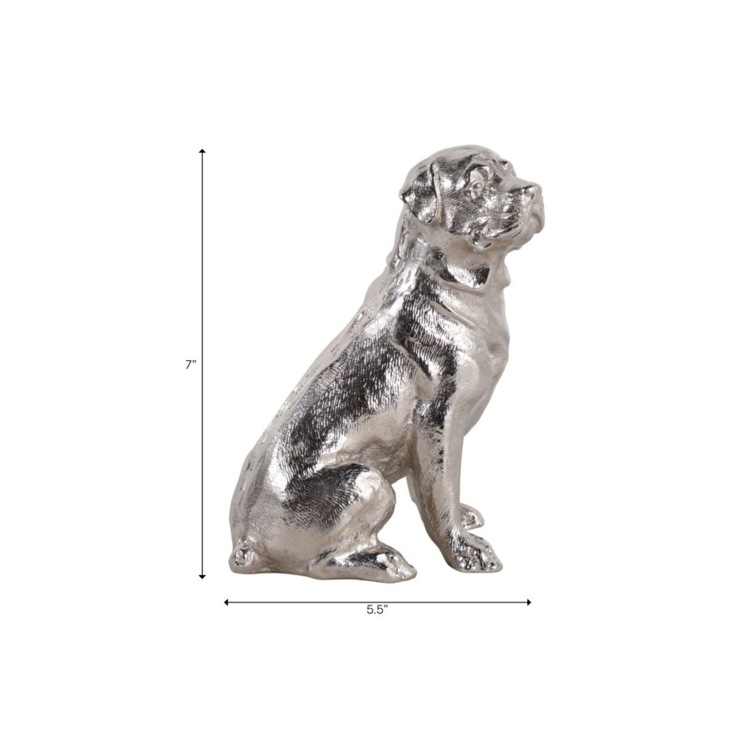 Silver Metal Dog Sculpture 6"W x 7"H