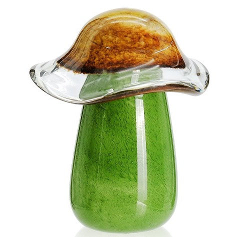 Tall Green Glass Mushroom 6"W x 8"H
