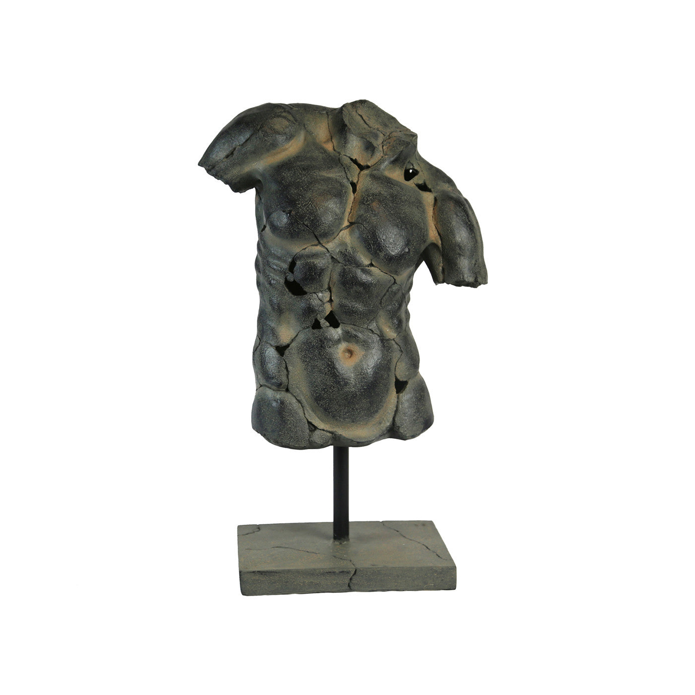 Antique Black Torso Sculpture 15"W x 25.5"H
