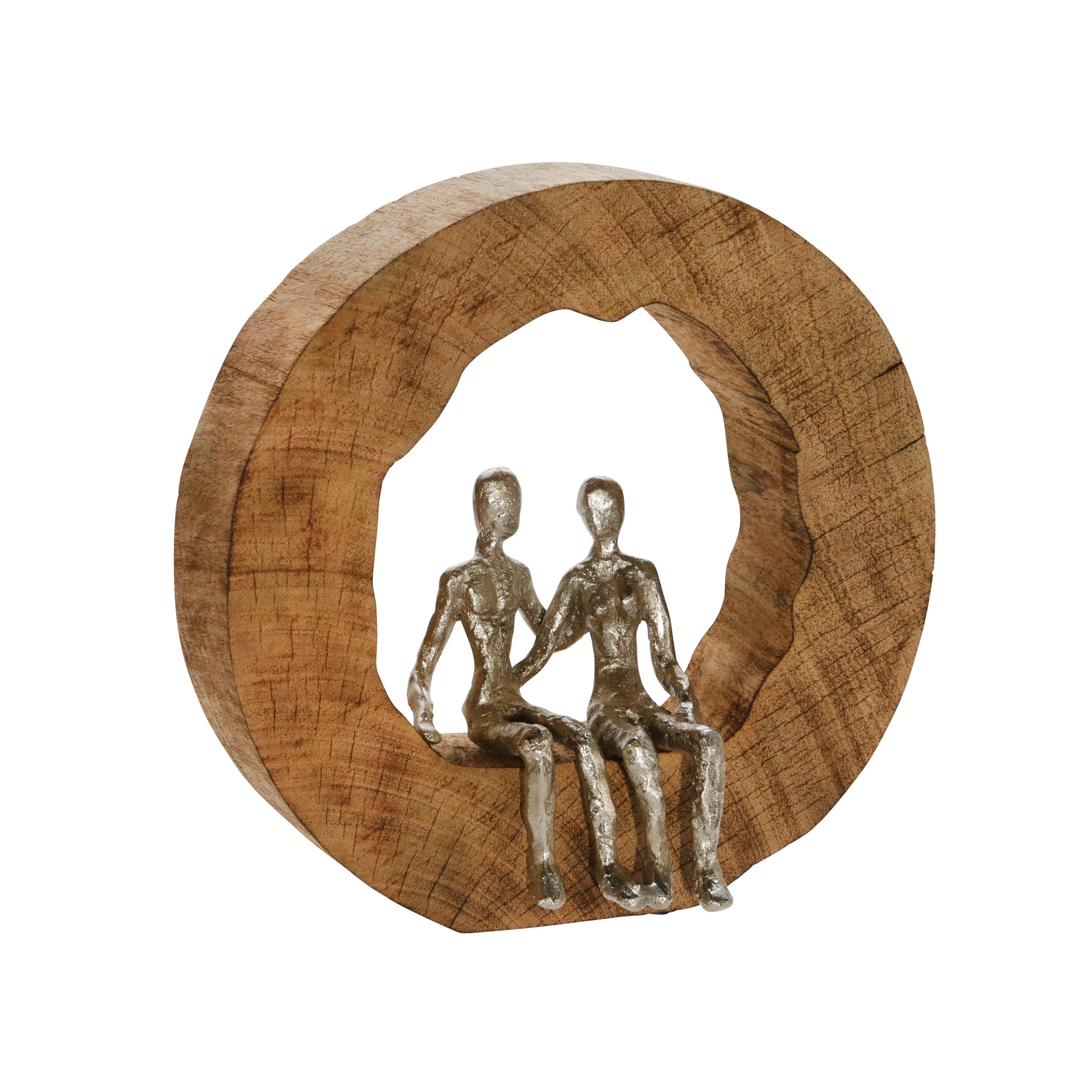 Aluminum Couple in Mango Wood Decor 12"W x 11"H