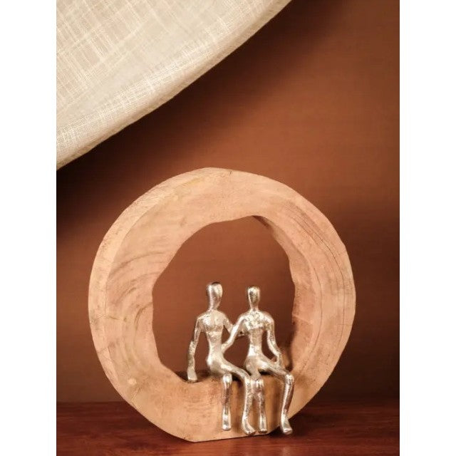 Aluminum Couple in Mango Wood Decor 12"W x 11"H