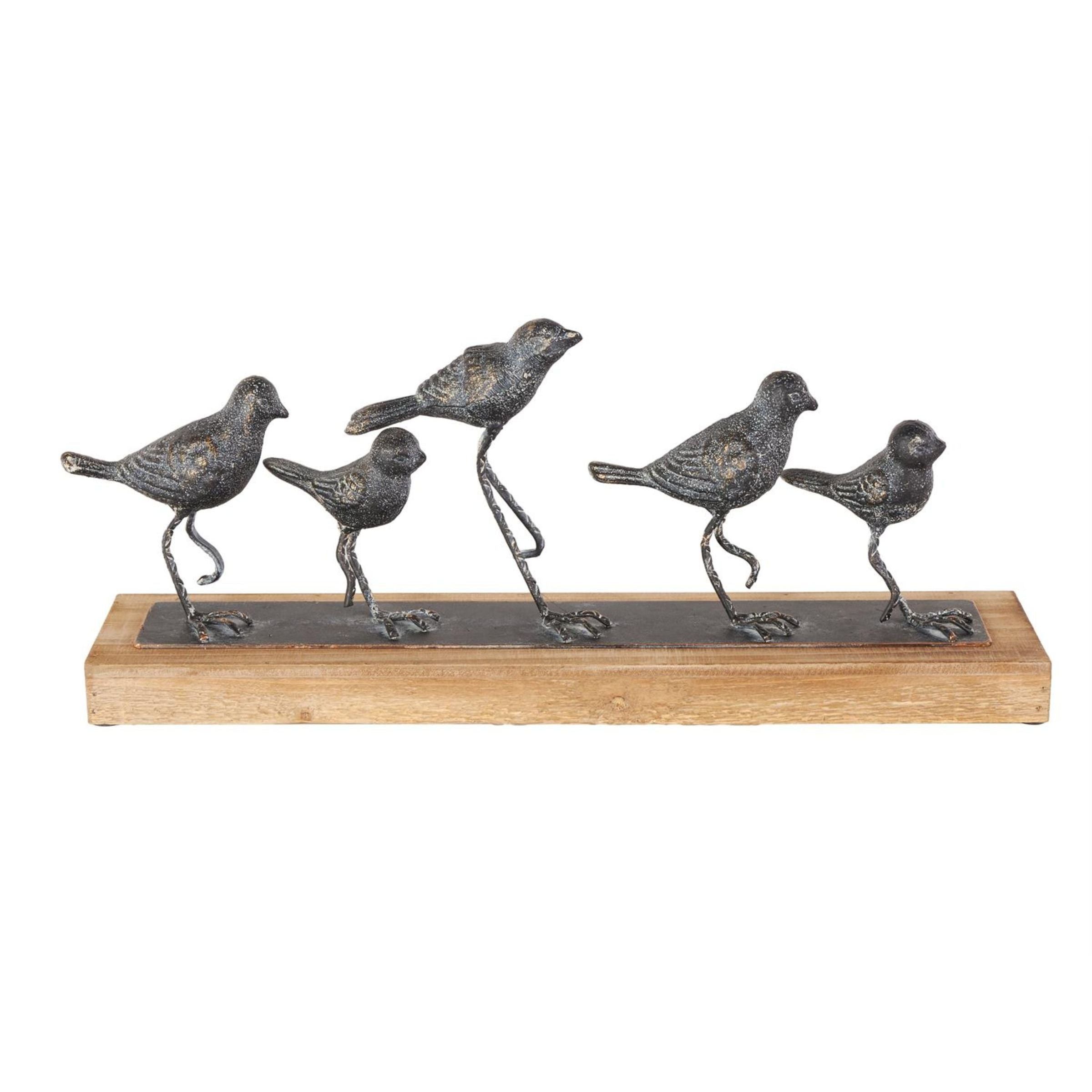 Metal Birds on Wood Base Sculpture 18"W x 7"H