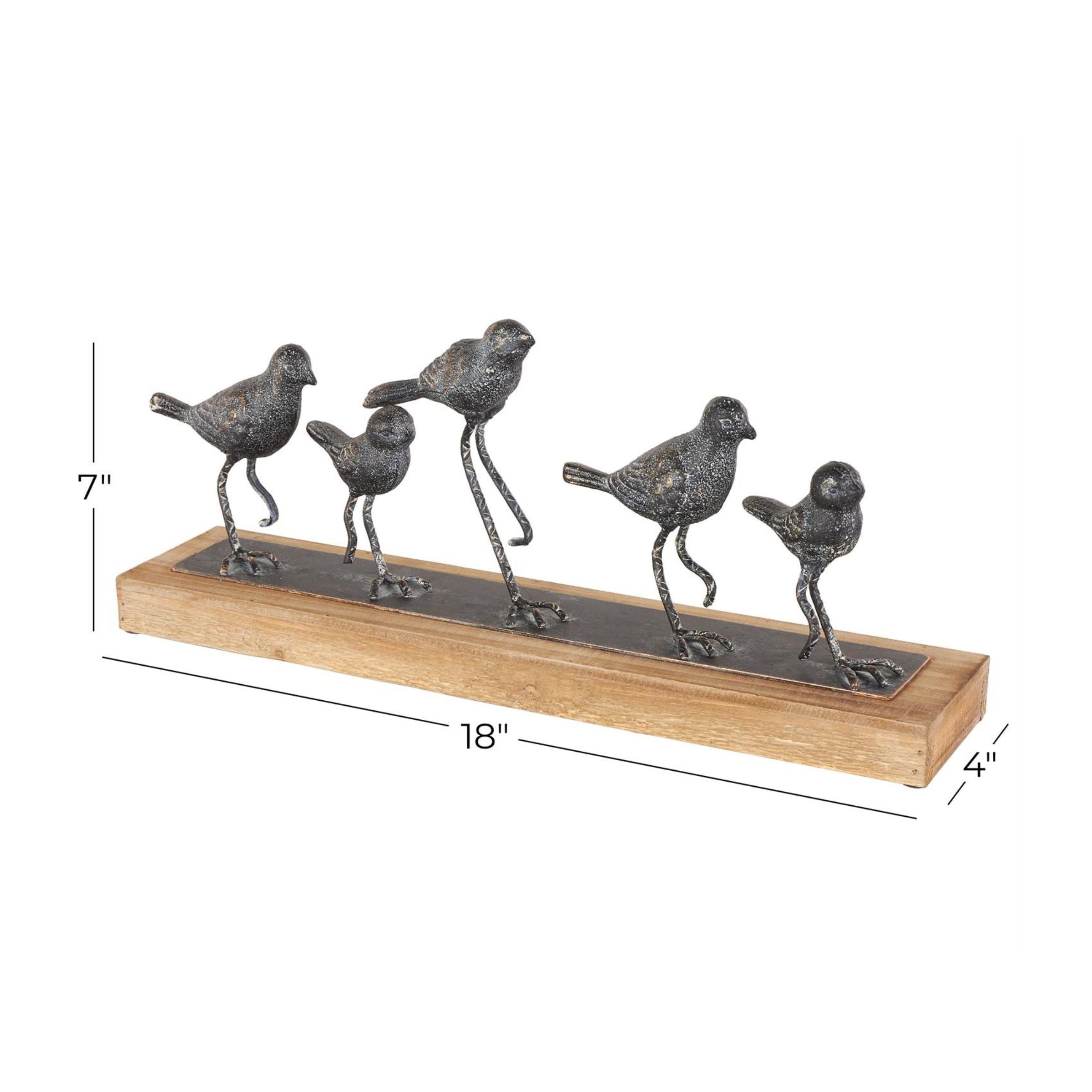 Metal Birds on Wood Base Sculpture 18"W x 7"H