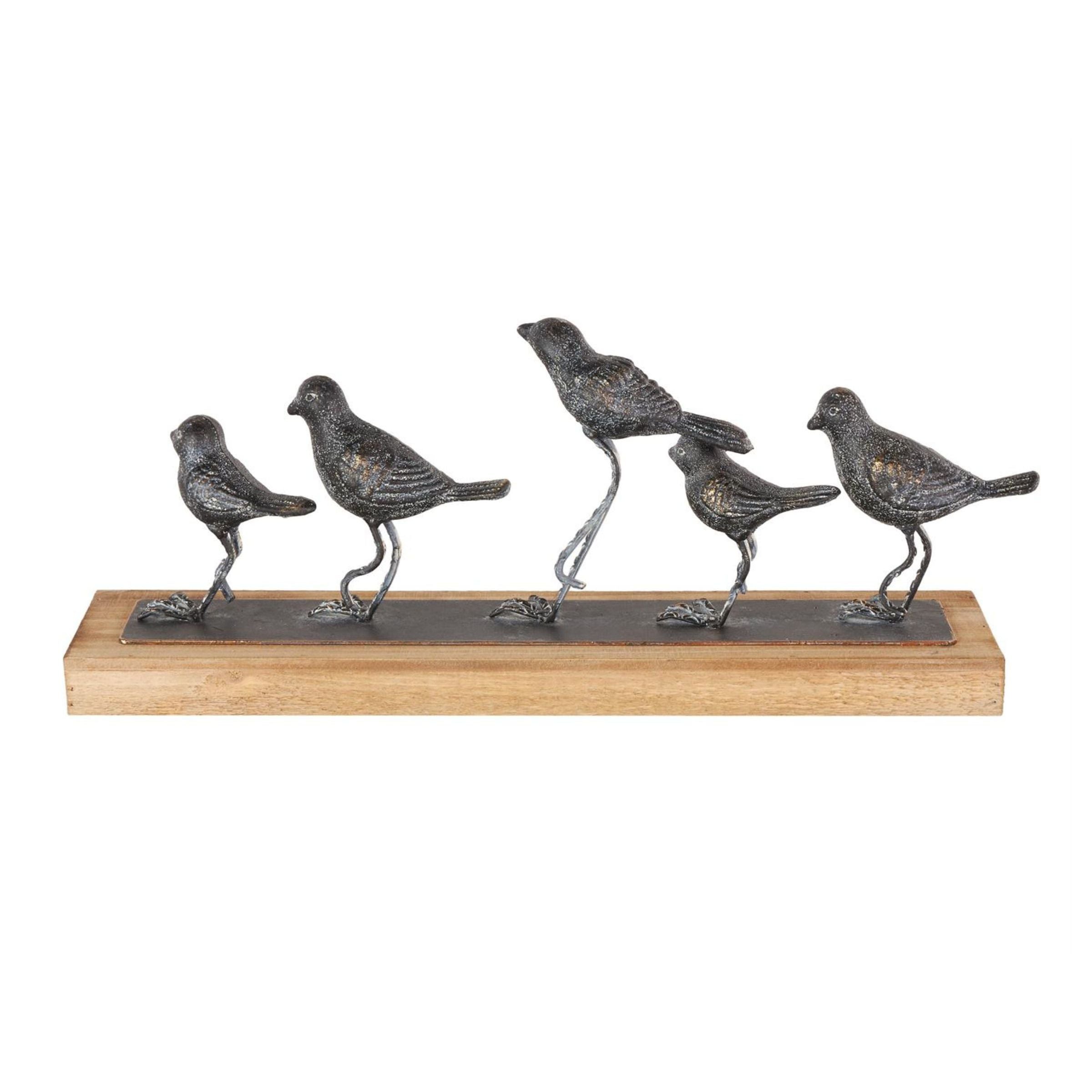Metal Birds on Wood Base Sculpture 18"W x 7"H