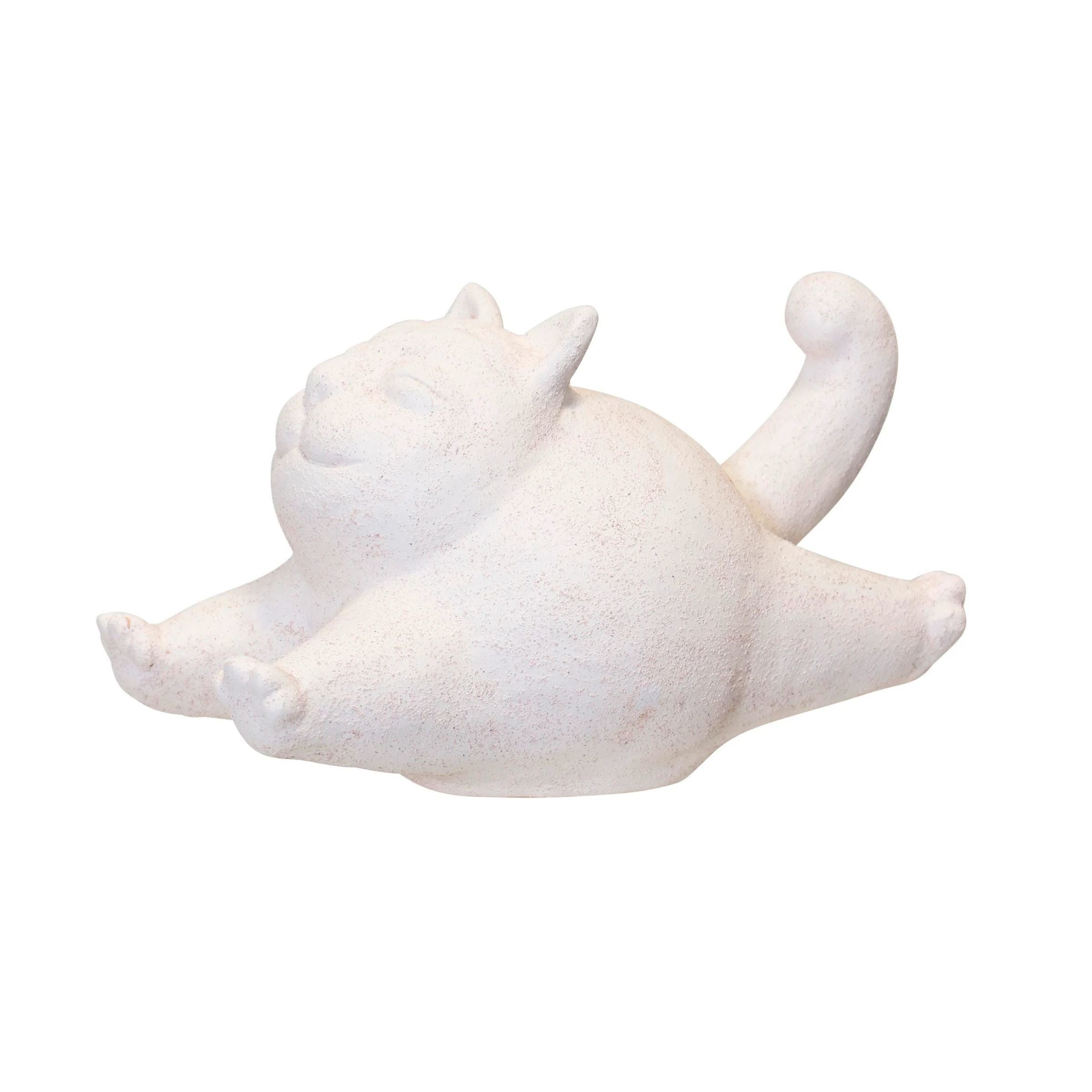 Natural White Terracotta Cat Figure 12"W x 7"H