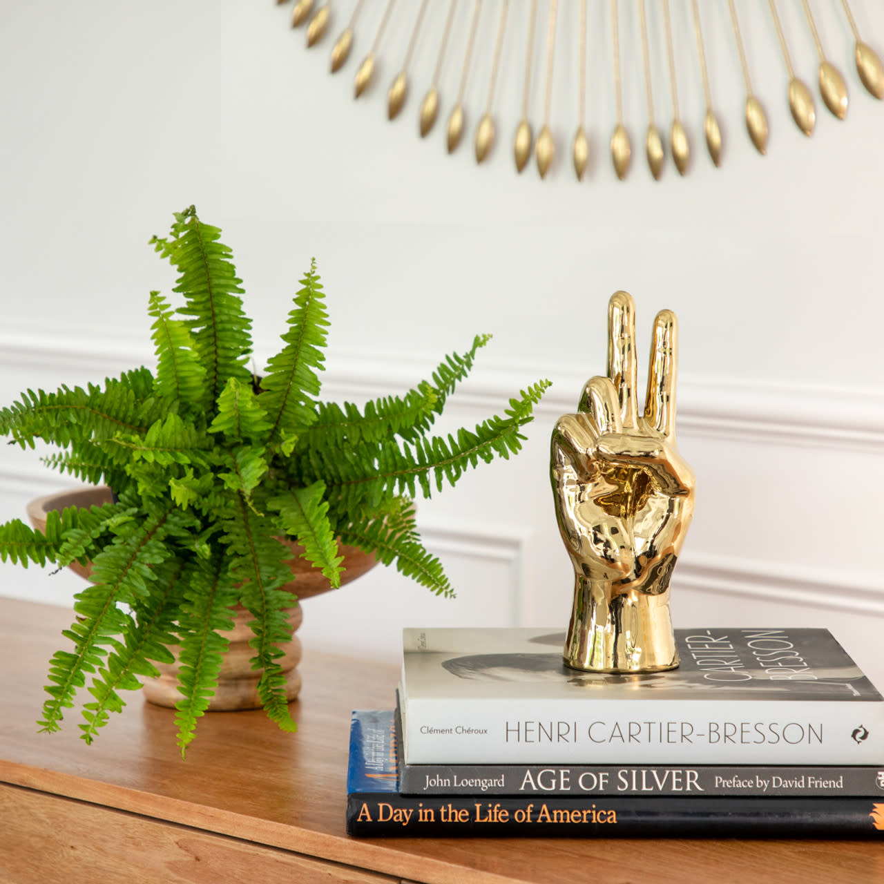 Gold Ceramic Hand Peace Sign 3"W x 8"H