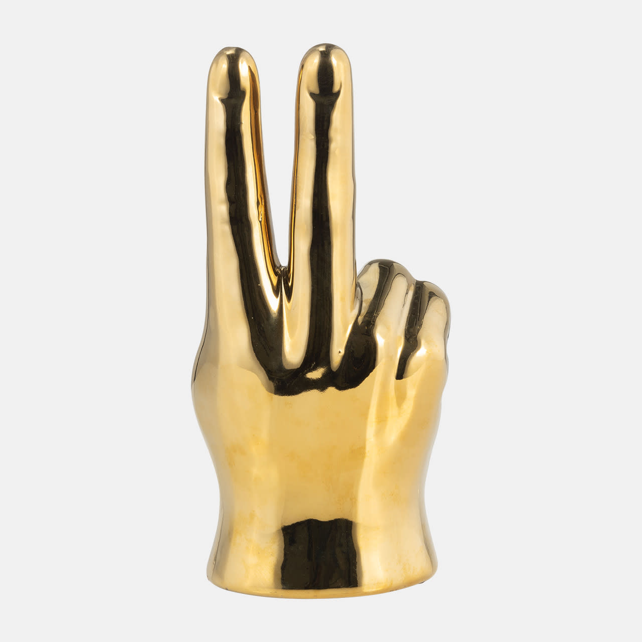 Gold Ceramic Hand Peace Sign 3"W x 8"H