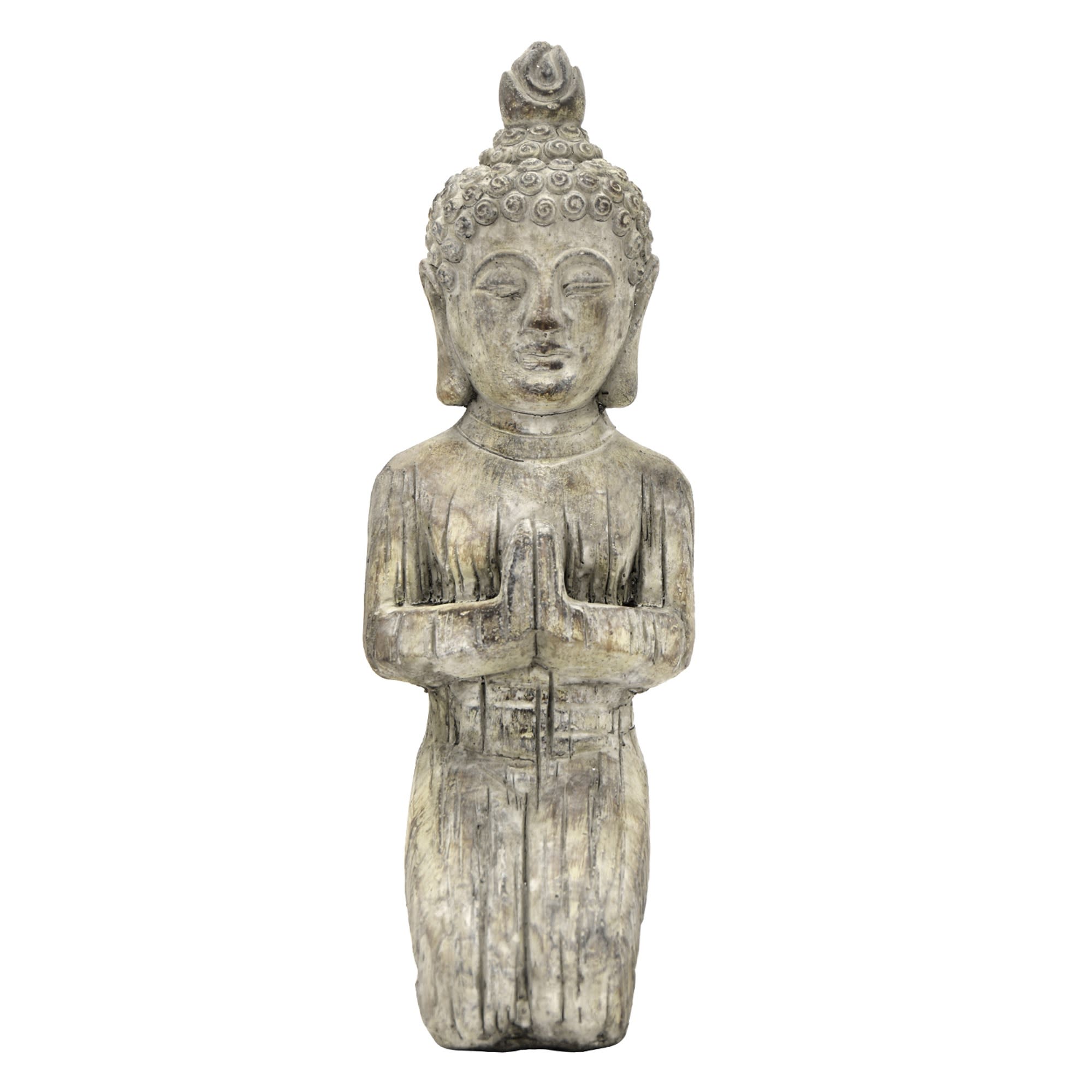 Grey Kneeling Buddha Figurine 6"W x 16.75"H