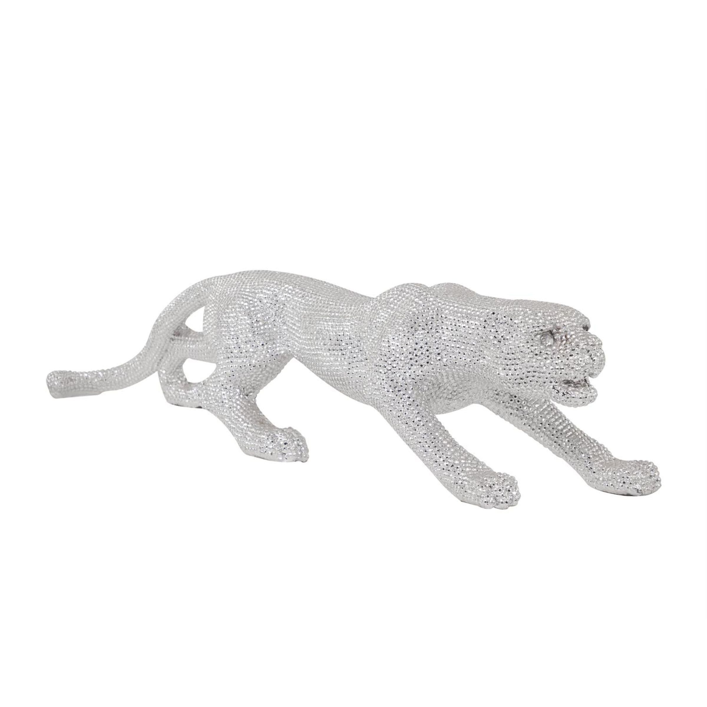 Silver Bling Leopard Statue 42"W x 11"H