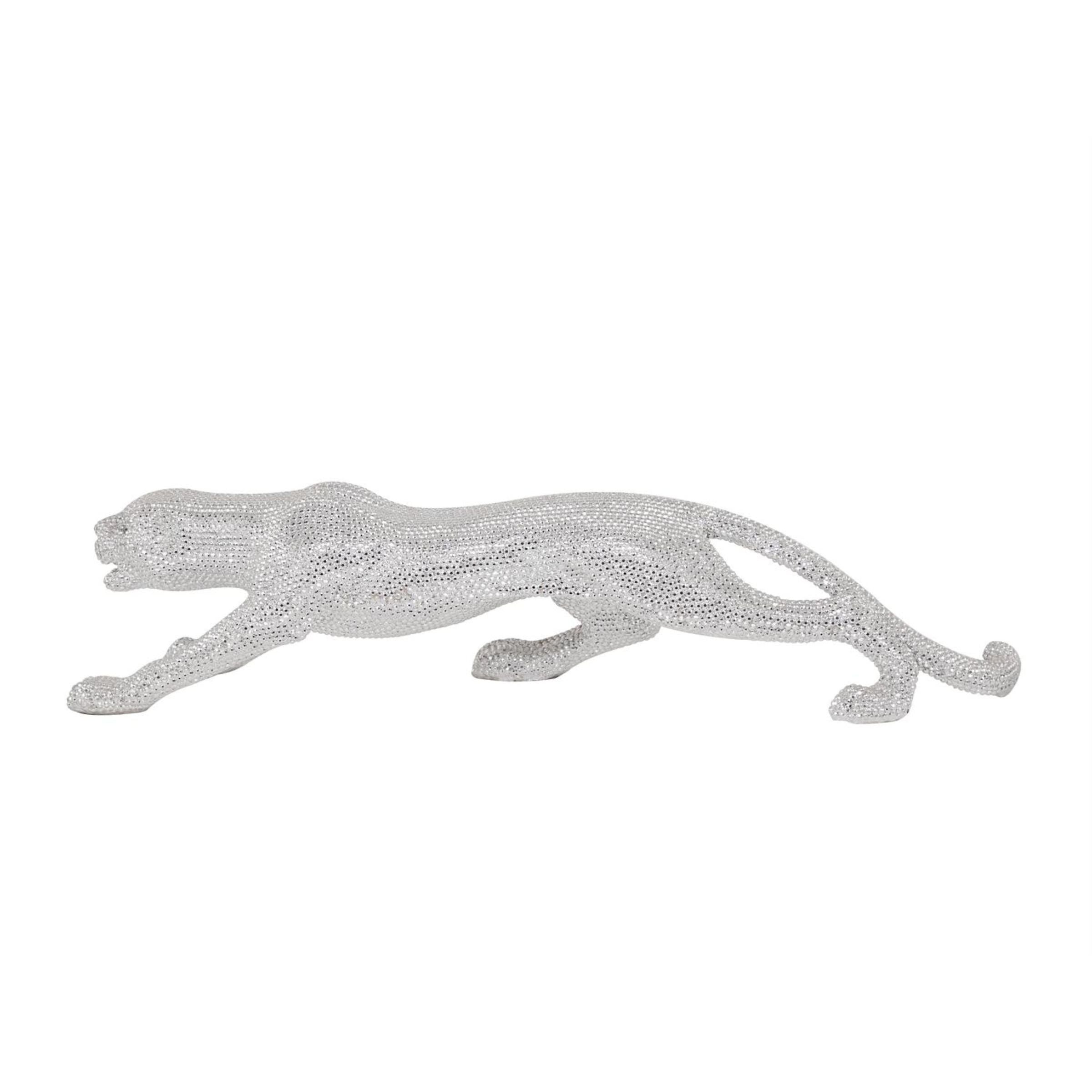 Silver Bling Leopard Statue 42"W x 11"H