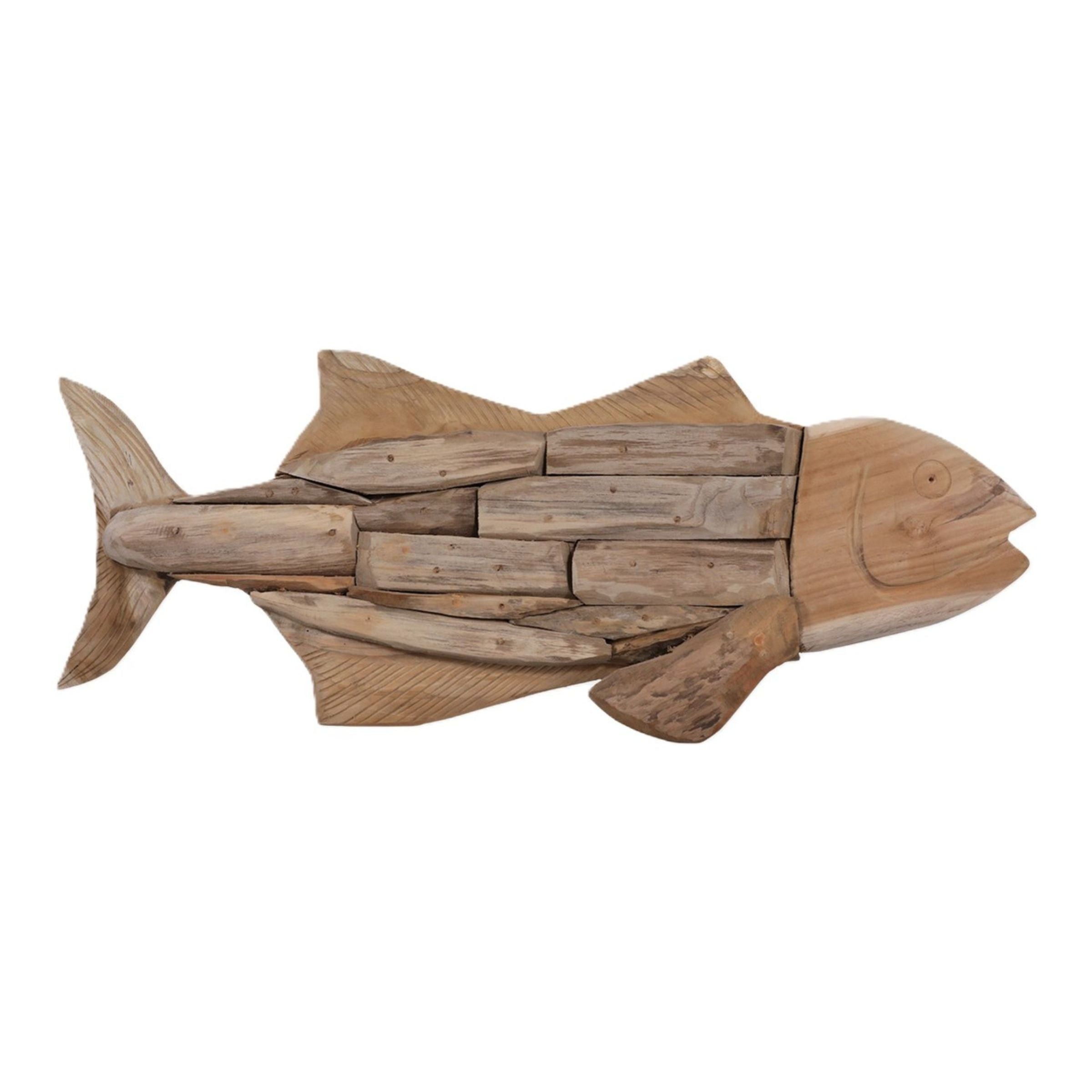 Teak Wood Fish Sculpture 32"W x 12"H
