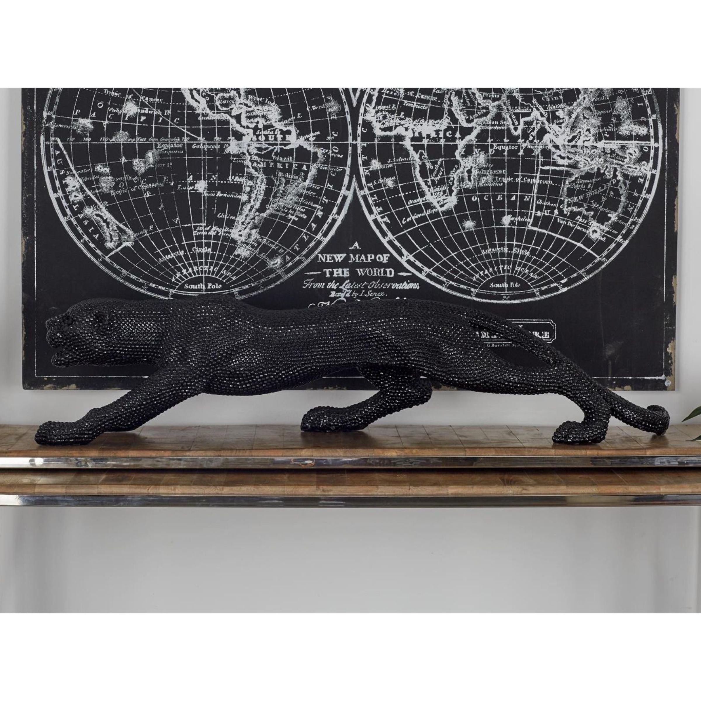 Black Bling Leopard Statue 42"W x 11"H