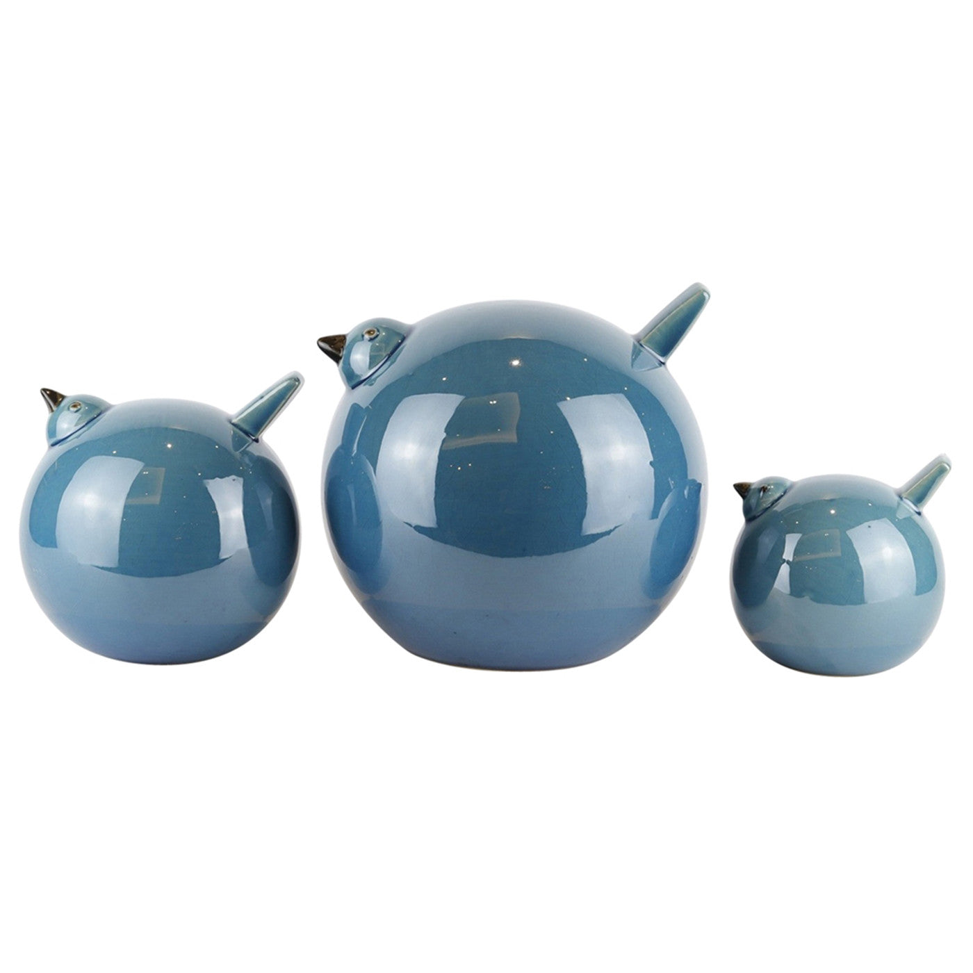 Set of 3 Blue Ceramic Birds 8"W x 7.5"H