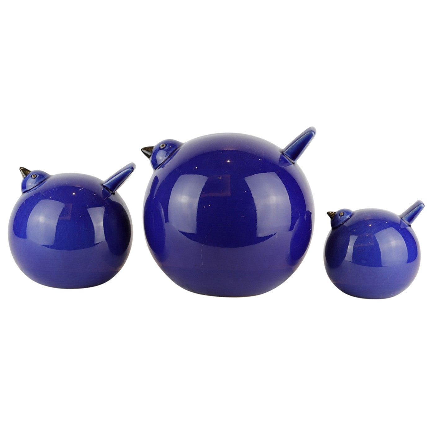 Set of 3 Navy Ceramic Birds 8"W x 7.5"H