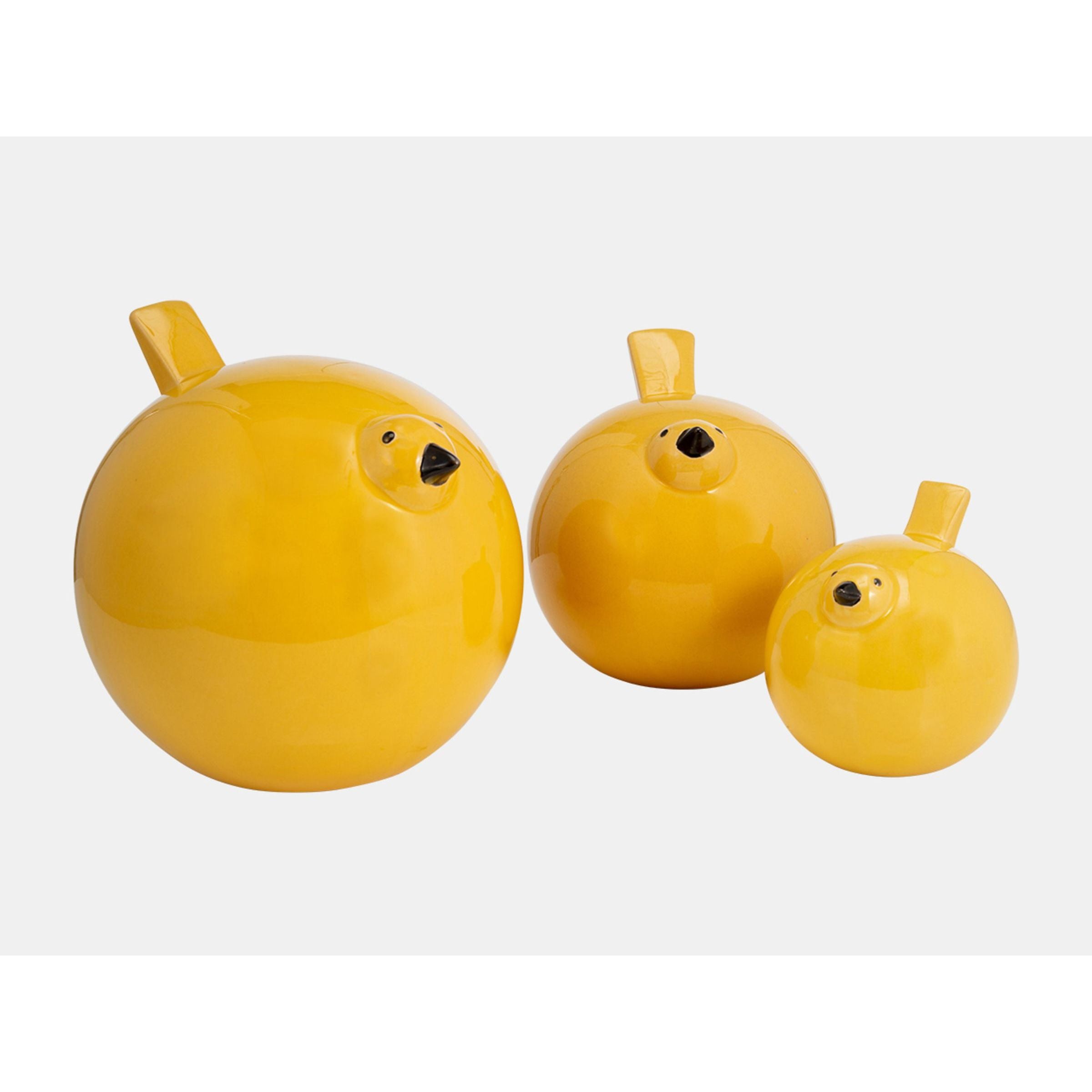 Set of 3 Yellow Ceramic Birds 8"W x 7.5"H