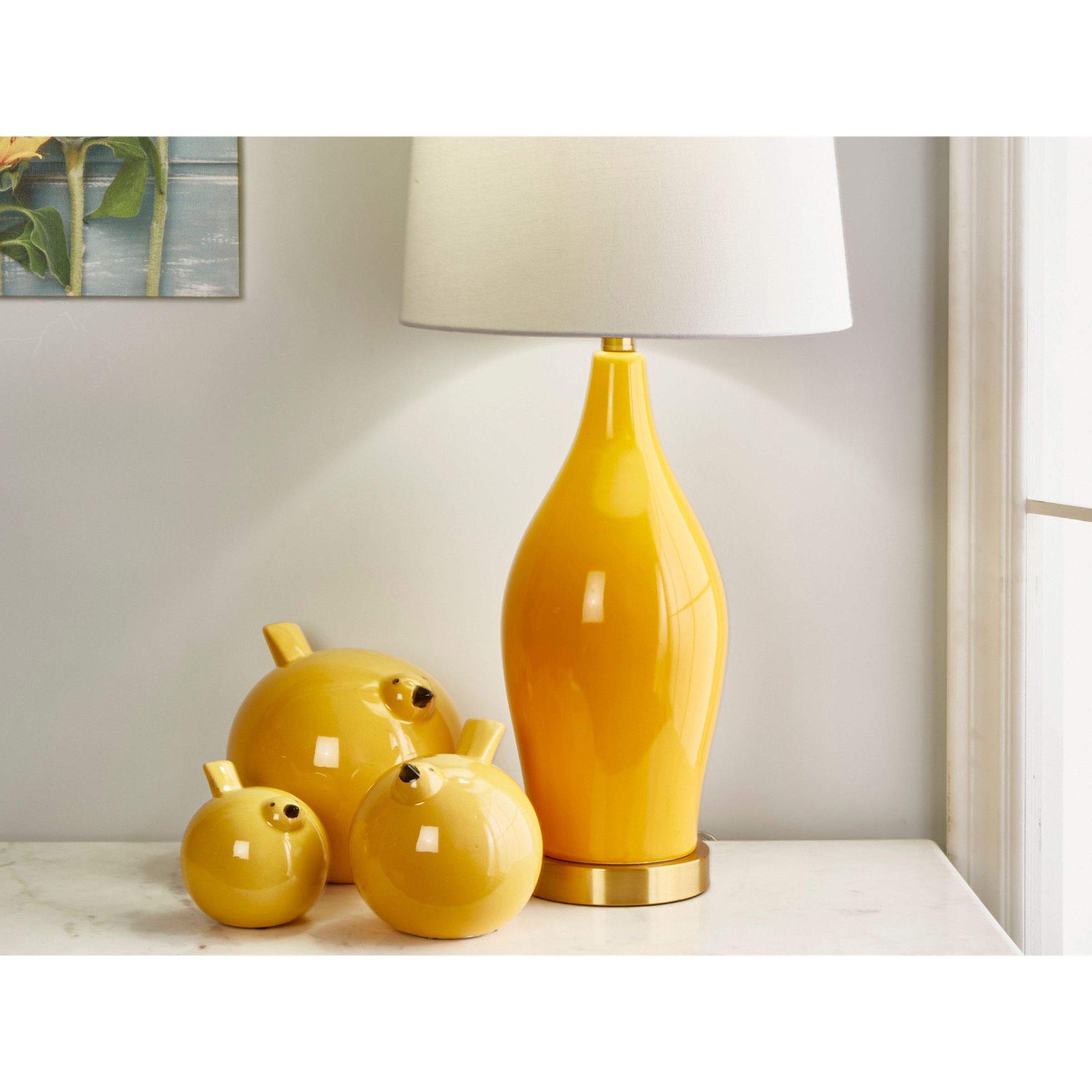 Set of 3 Yellow Ceramic Birds 8"W x 7.5"H