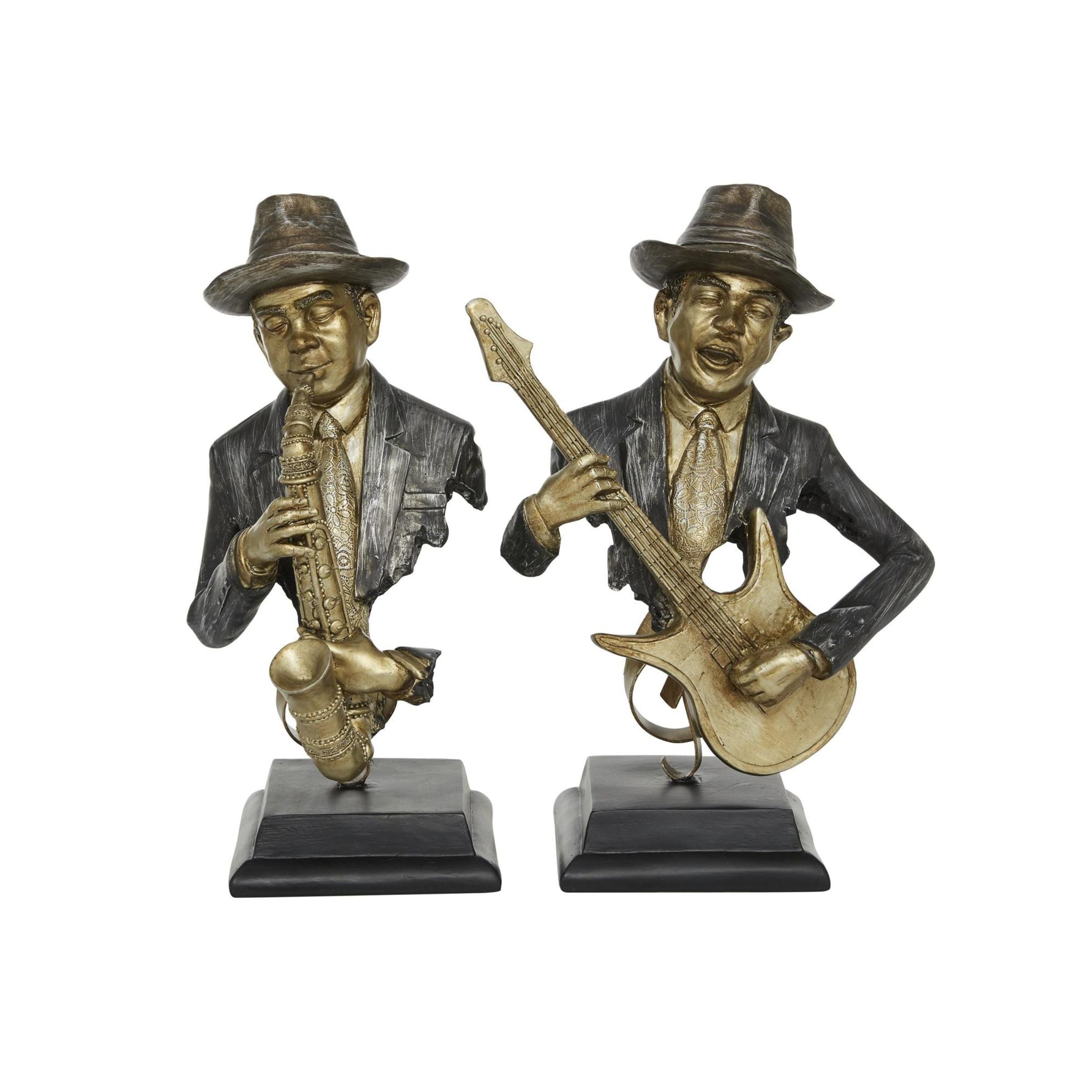 Set of 2 Musician Sculptures 13.6/13.7"H