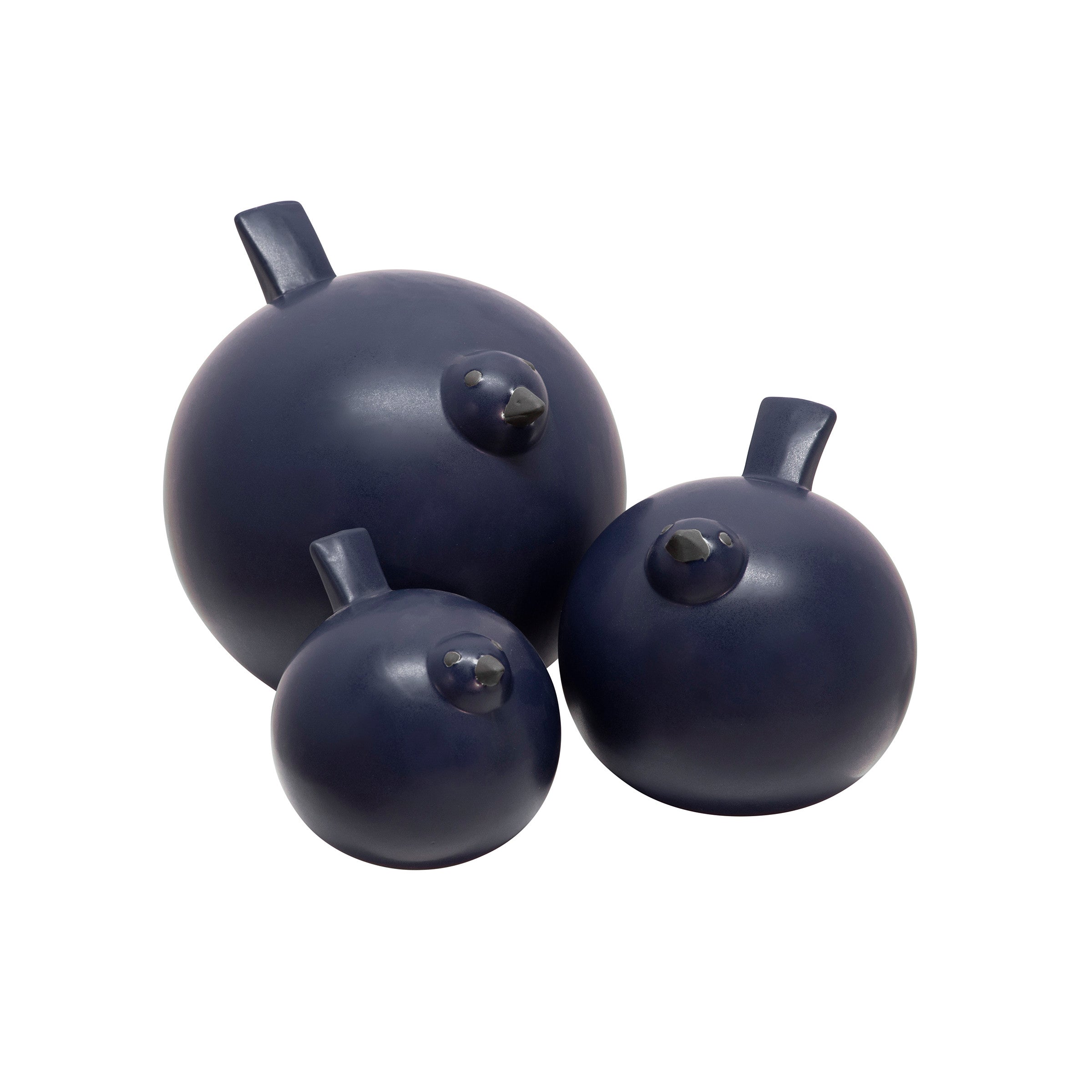 Set of 3 Matte Blue Ceramic Birds 8"W x 8"H
